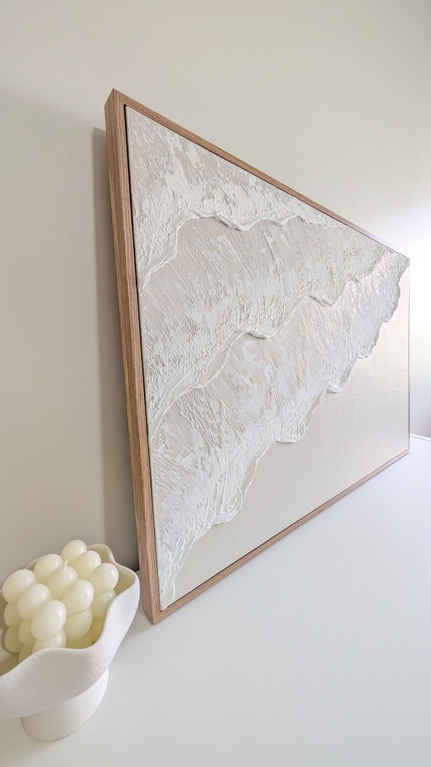 Ocean Waves Textured Wall Art | Coastal Artwork in Neutral Light Beige - 90x60cm