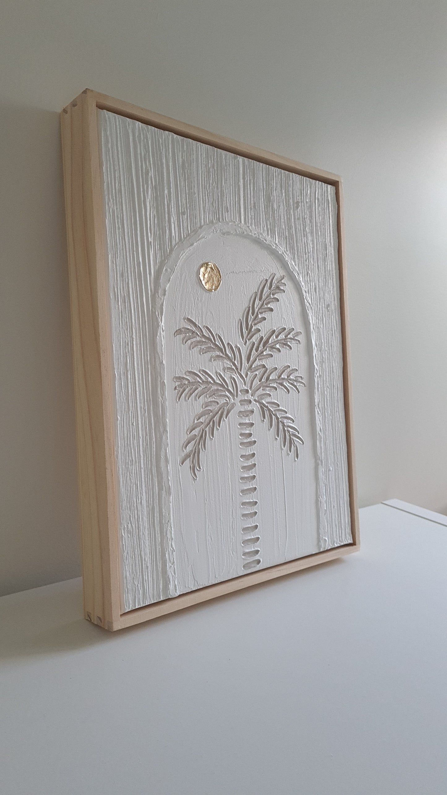 Textured Art Palm Tree Coastal Decor Canvas Framed | 42 x 32 cm