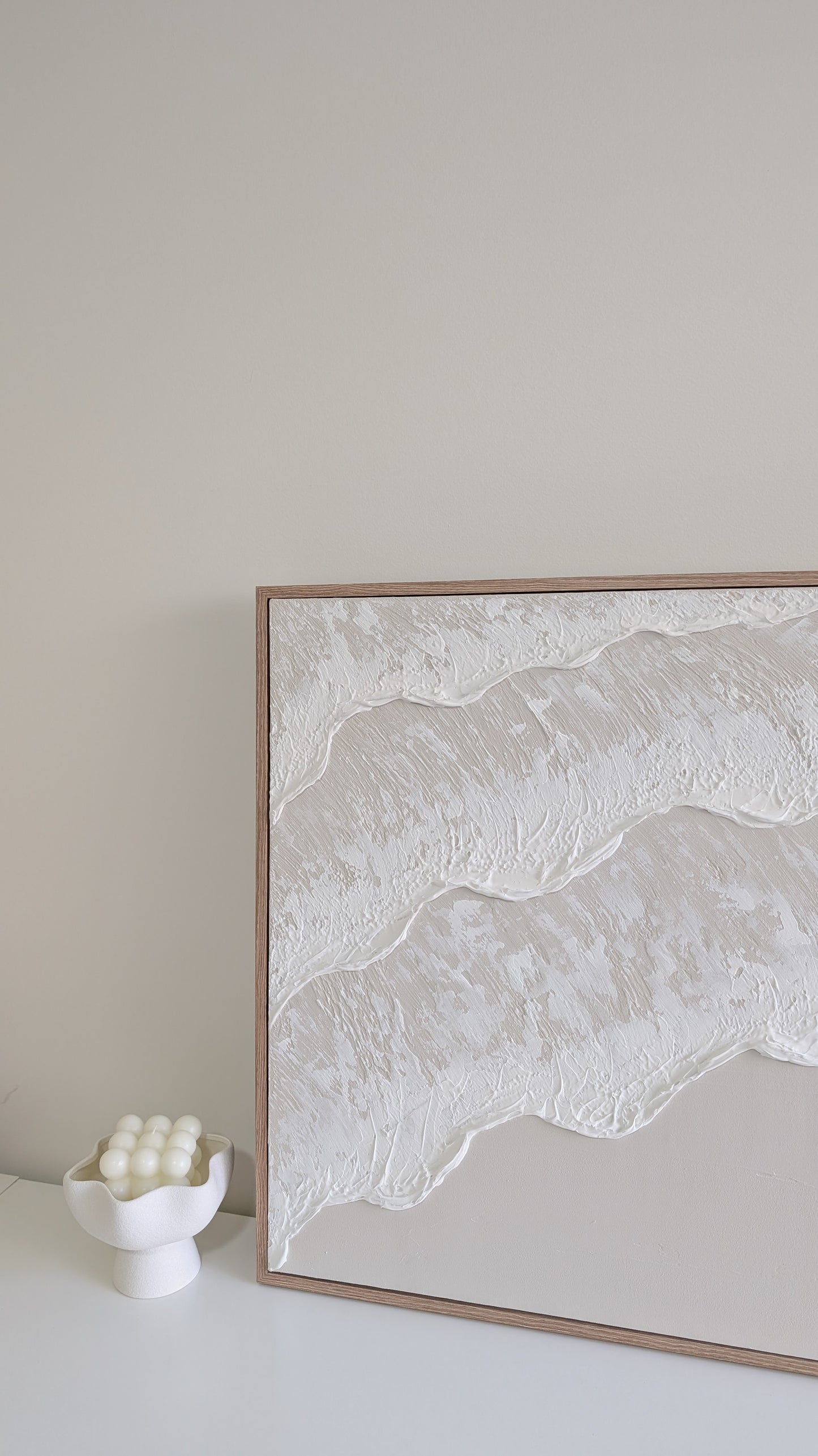 Ocean Waves Textured Wall Art | Coastal Artwork in Neutral Light Beige - 90x60cm