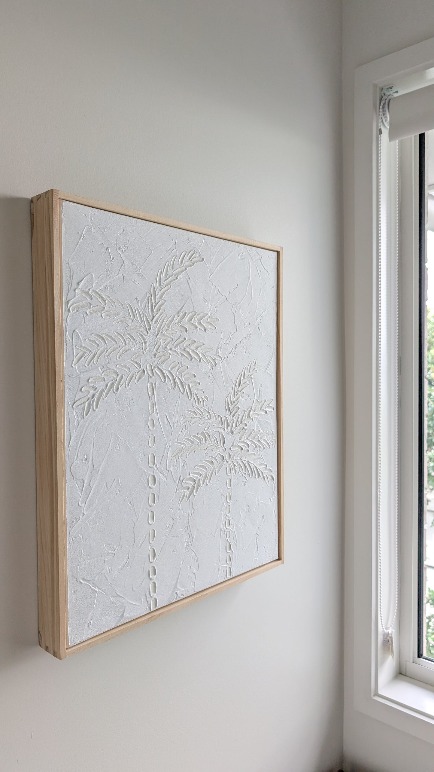 Coastal Palm Tree Textured Wall Art – Coastal Beach House Artwork Light Beige & White 52x42cm | Coastal Collection |