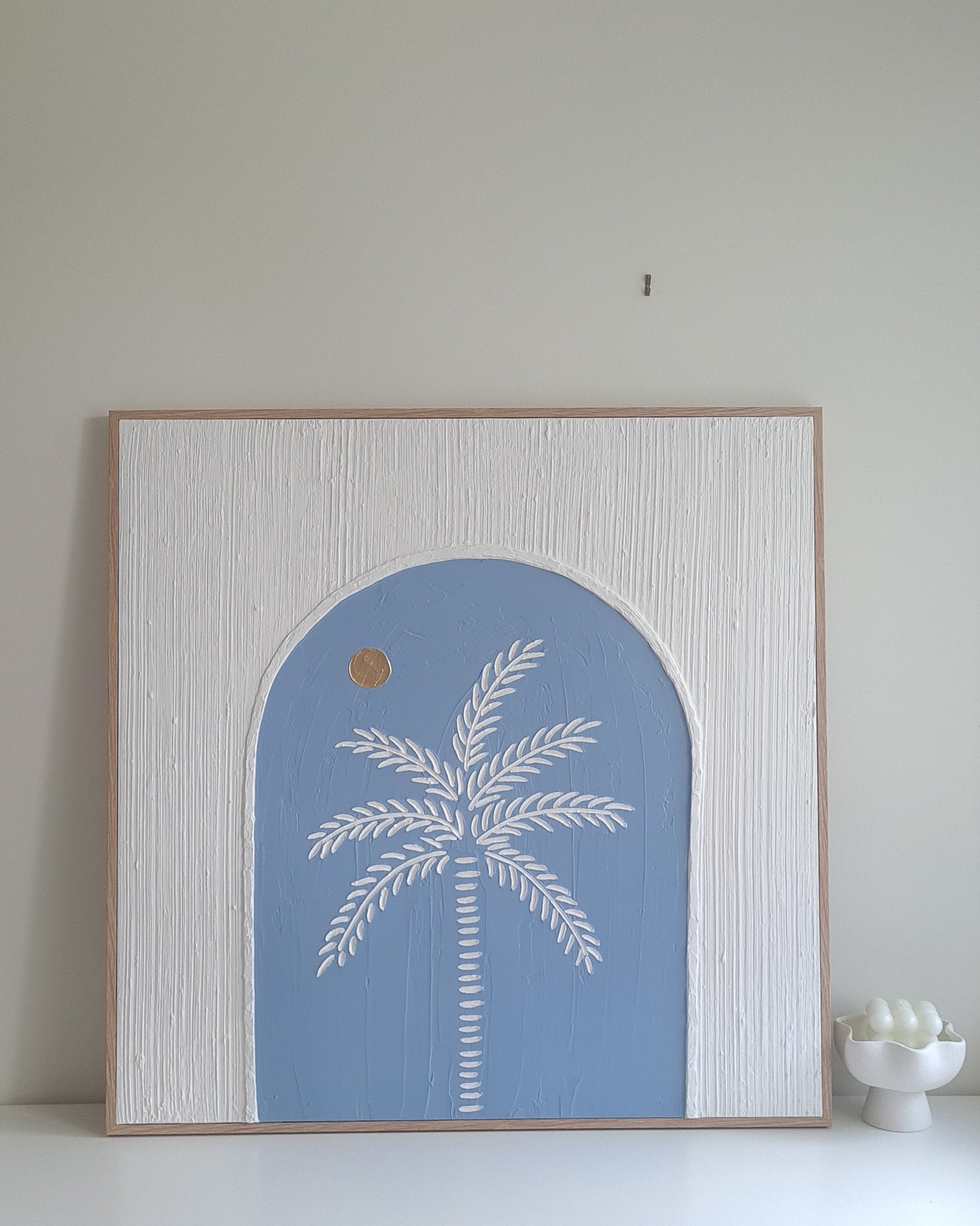 Textured Art Palm Tree Coastal Blue Canvas Framed (PRE-ORDER)