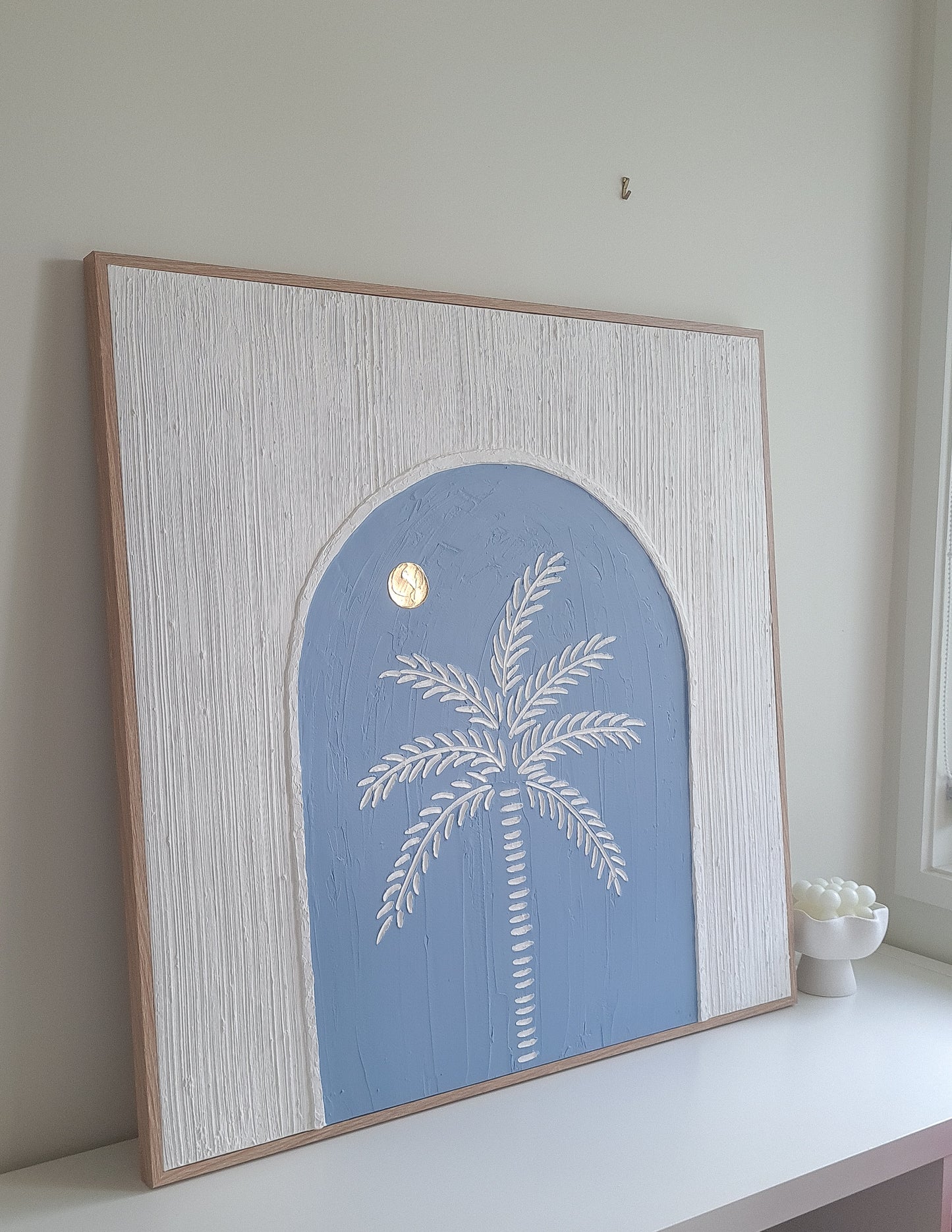 Textured Art Palm Tree Coastal Blue Canvas Framed (PRE-ORDER)