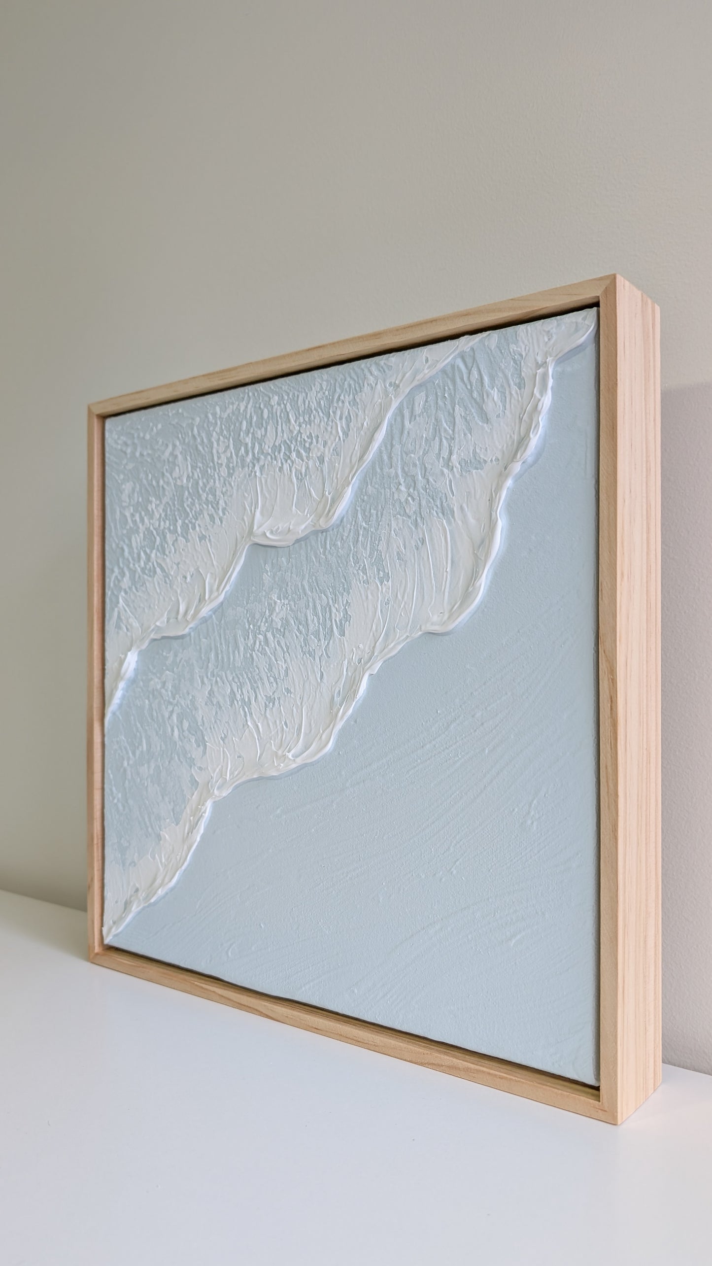 Textured Art Ocean Waves Wall Art Light Blue Pinewood Framed - 31.5x31.5cm | Coastal Collection |