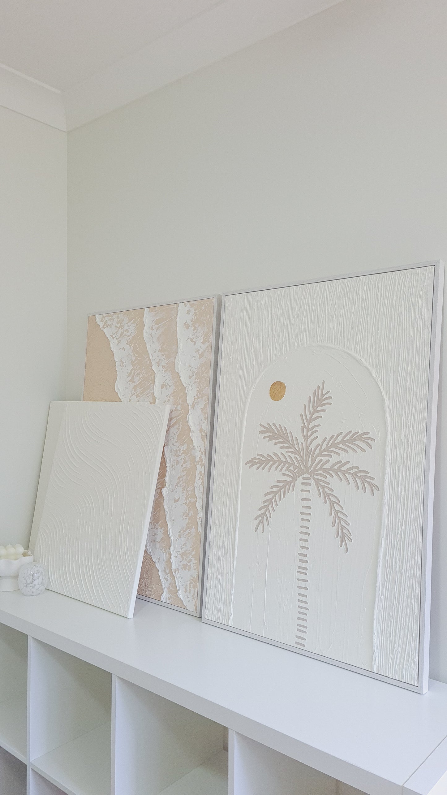 Textured Art Palm Tree Coastal Decor Canvas White Frame | 90 x 60cm