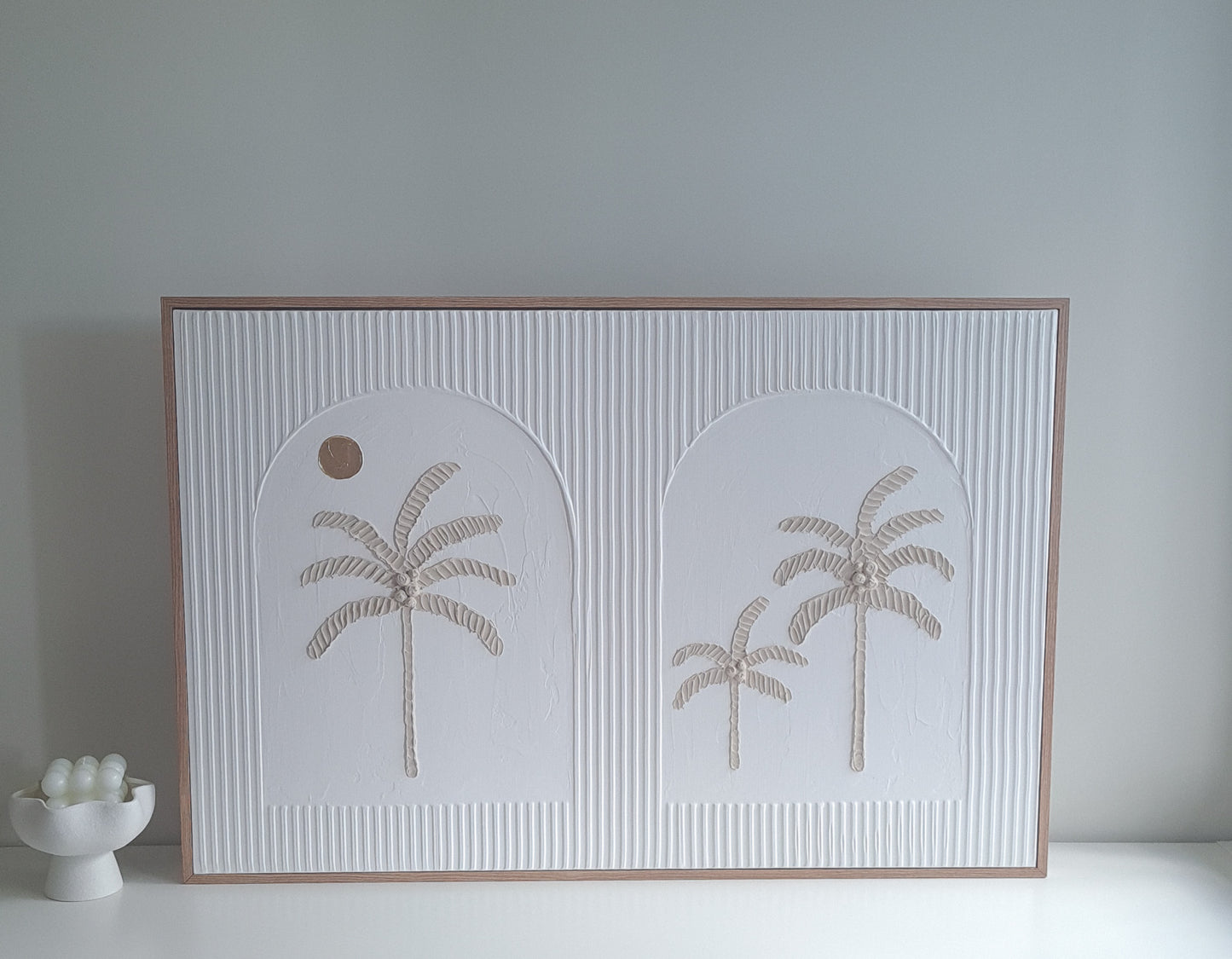 Textured Art Coastal Palm Tree Arch Golden Sunset Canvas Framed Coastal Wall Art | 60 x 90 cm