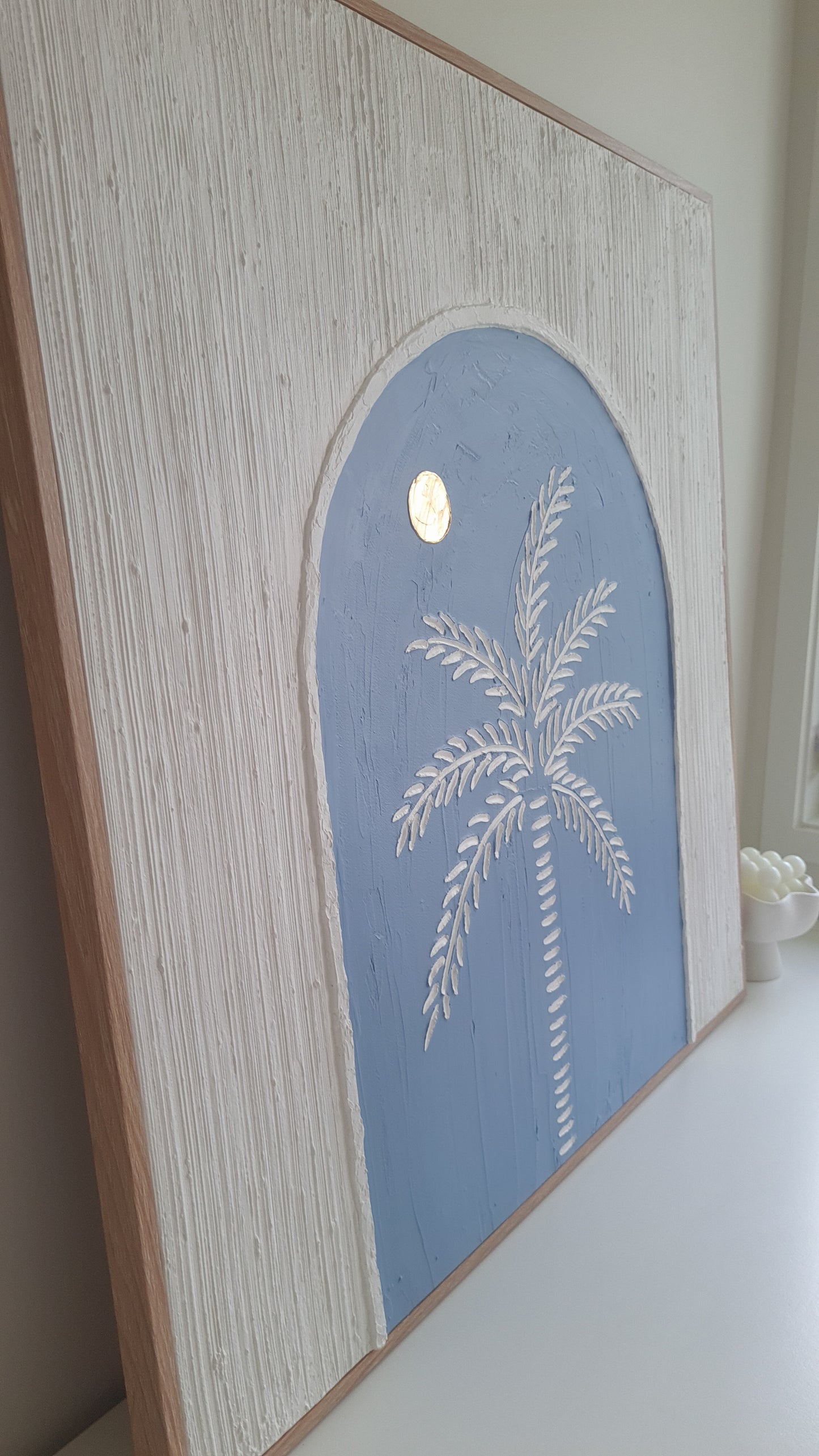 Textured Art Palm Tree Coastal Blue Canvas Framed (PRE-ORDER)