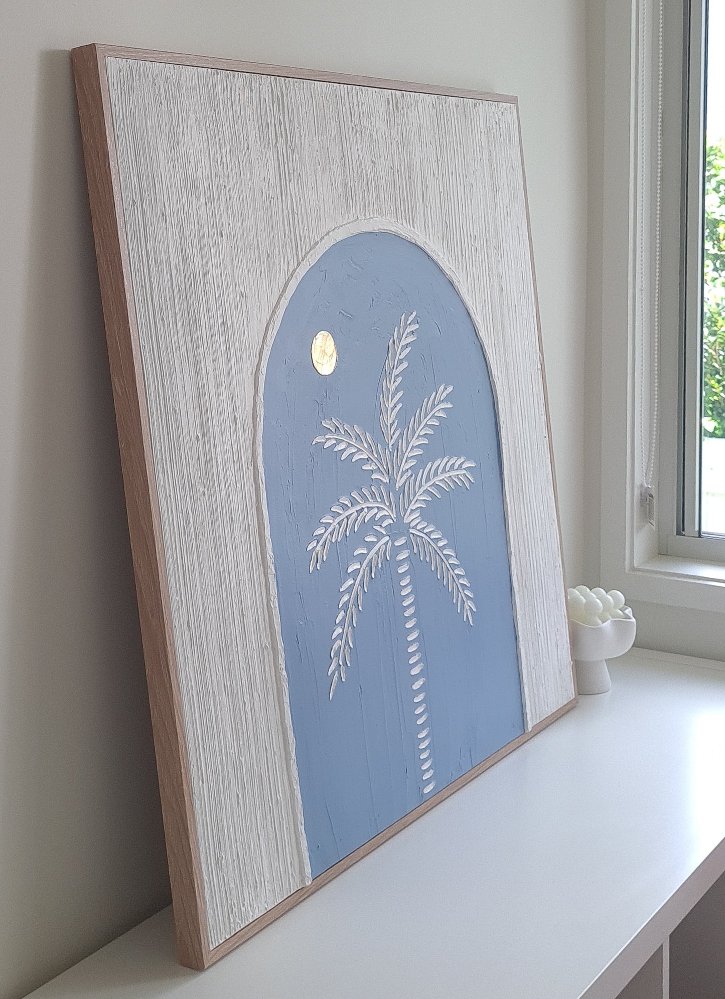 Textured Art Palm Tree Coastal Blue Canvas Framed (PRE-ORDER)