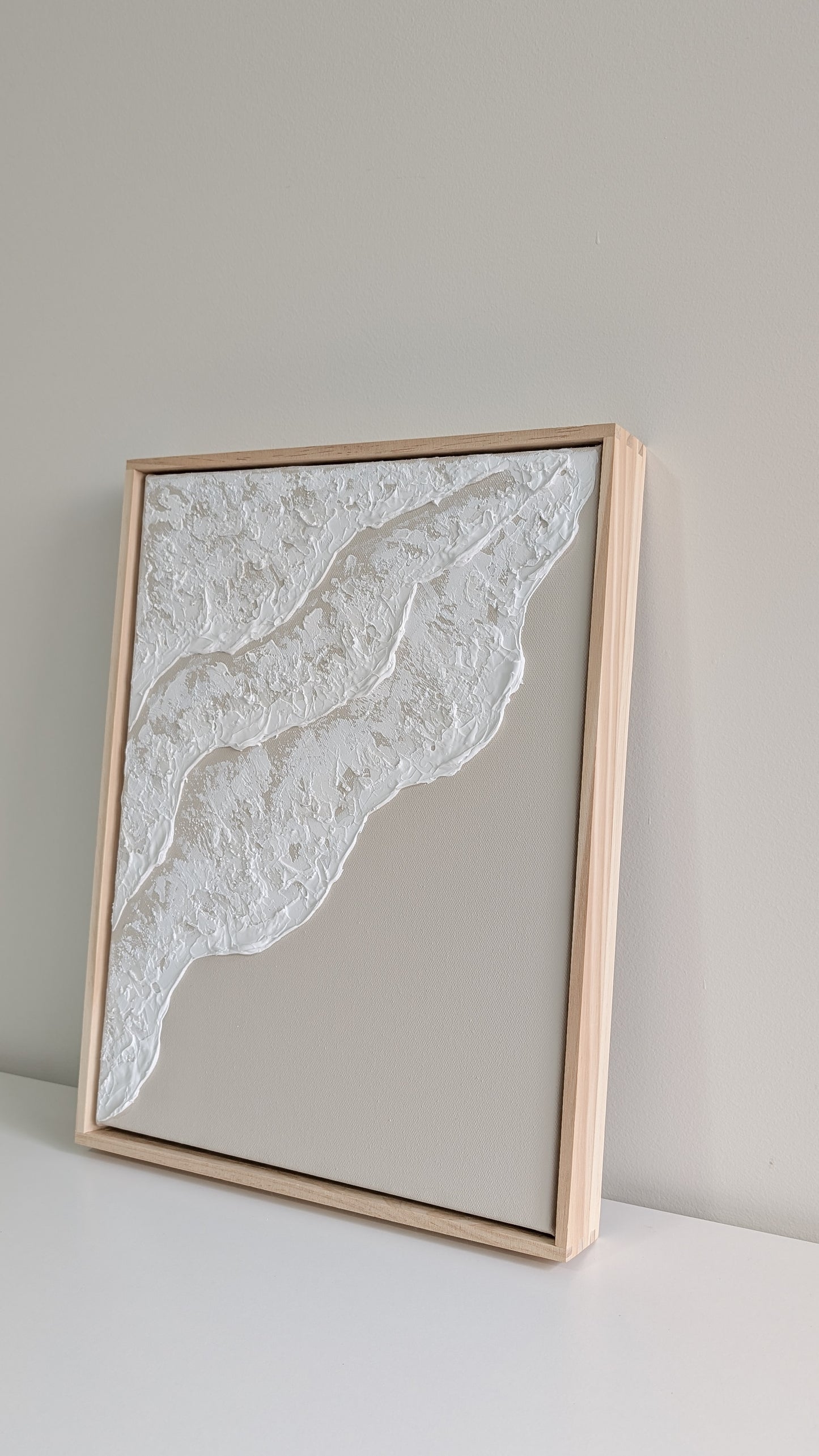 Neutral Ocean Waves Textured Wall Art – Coastal Beach House Artwork Warm Beige 42x32cm | Coastal Collection | #2