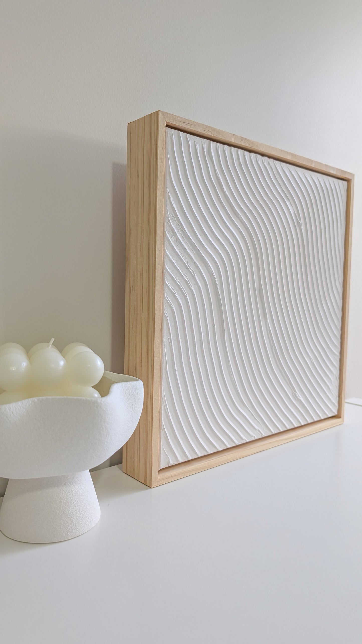 Textured Art Waves Wall Art Neutral Off White - 31.5x31.5cm | Coastal Collection |