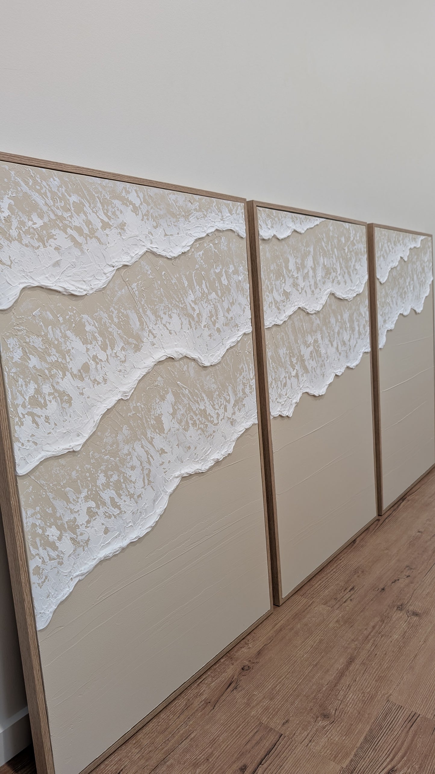 Textured Art Ocean Waves Beach Wall Art Canvas Framed SET of 3 | 180 x 90 cm