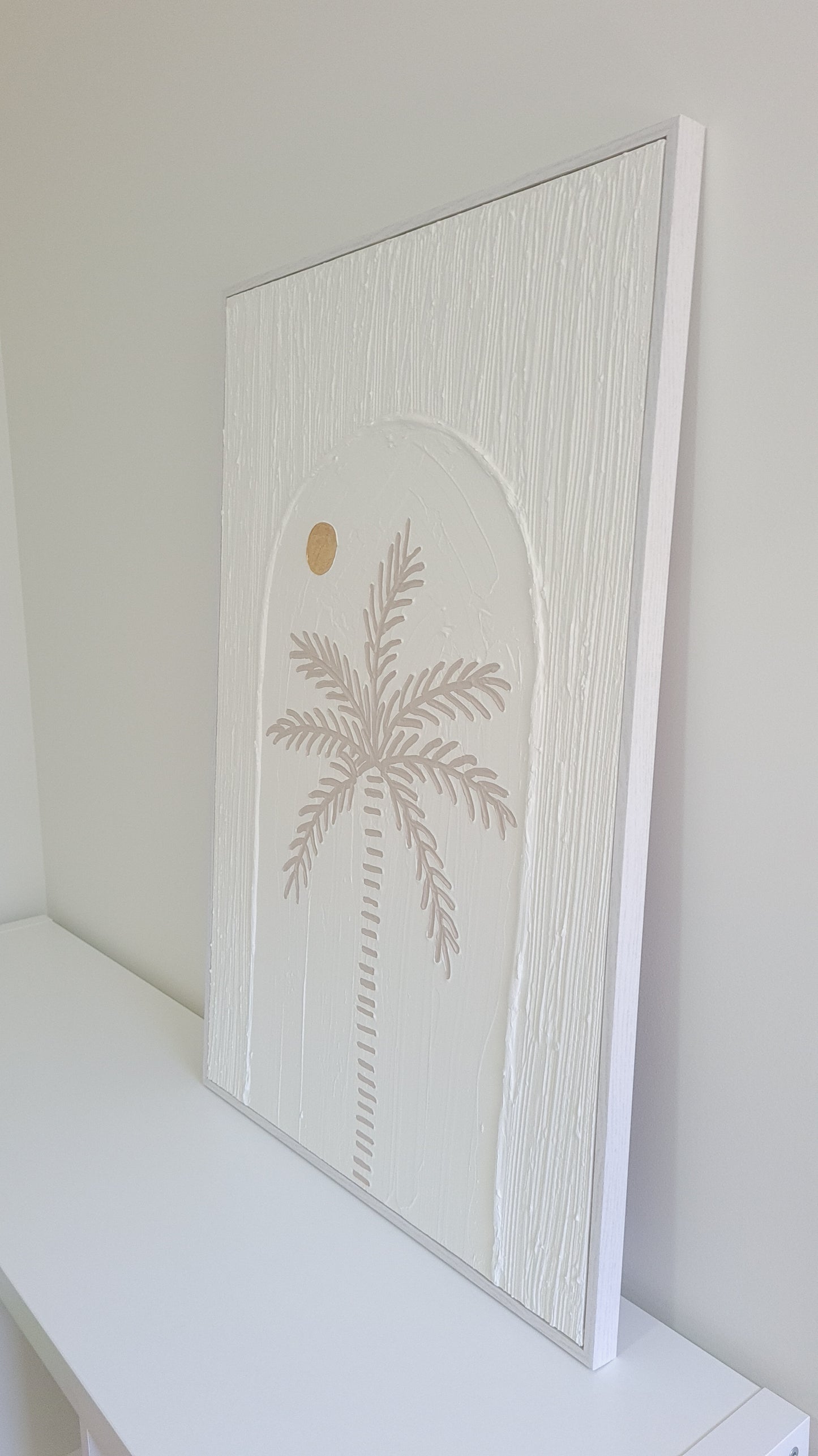 Textured Art Palm Tree Coastal Decor Canvas White Frame | 90 x 60cm