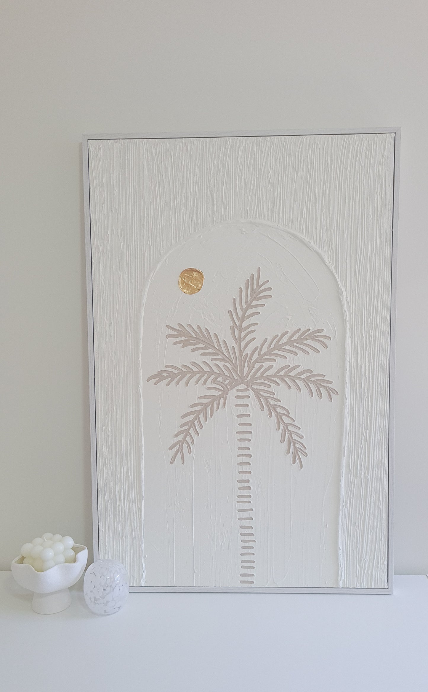 Textured Art Palm Tree Coastal Decor Canvas White Frame | 90 x 60cm