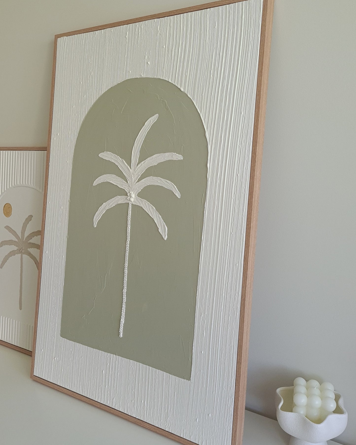 Textured Art Palm Tree Olive Sage Canvas Framed | 90 x 60 cm
