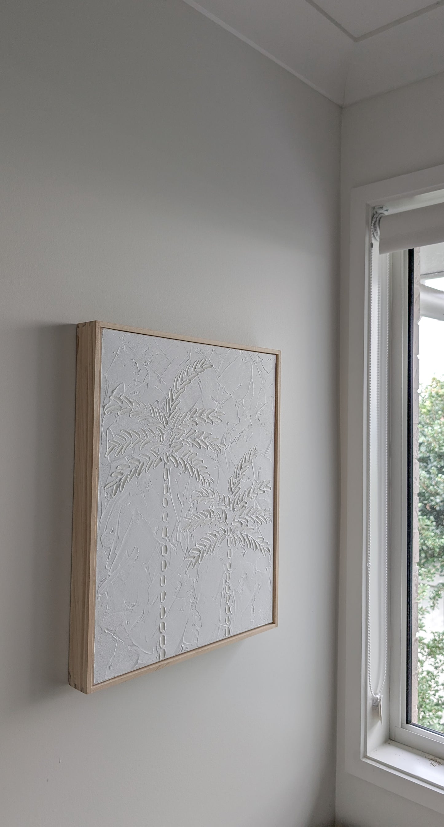 Coastal Palm Tree Textured Wall Art – Coastal Beach House Artwork Light Beige & White 52x42cm | Coastal Collection |