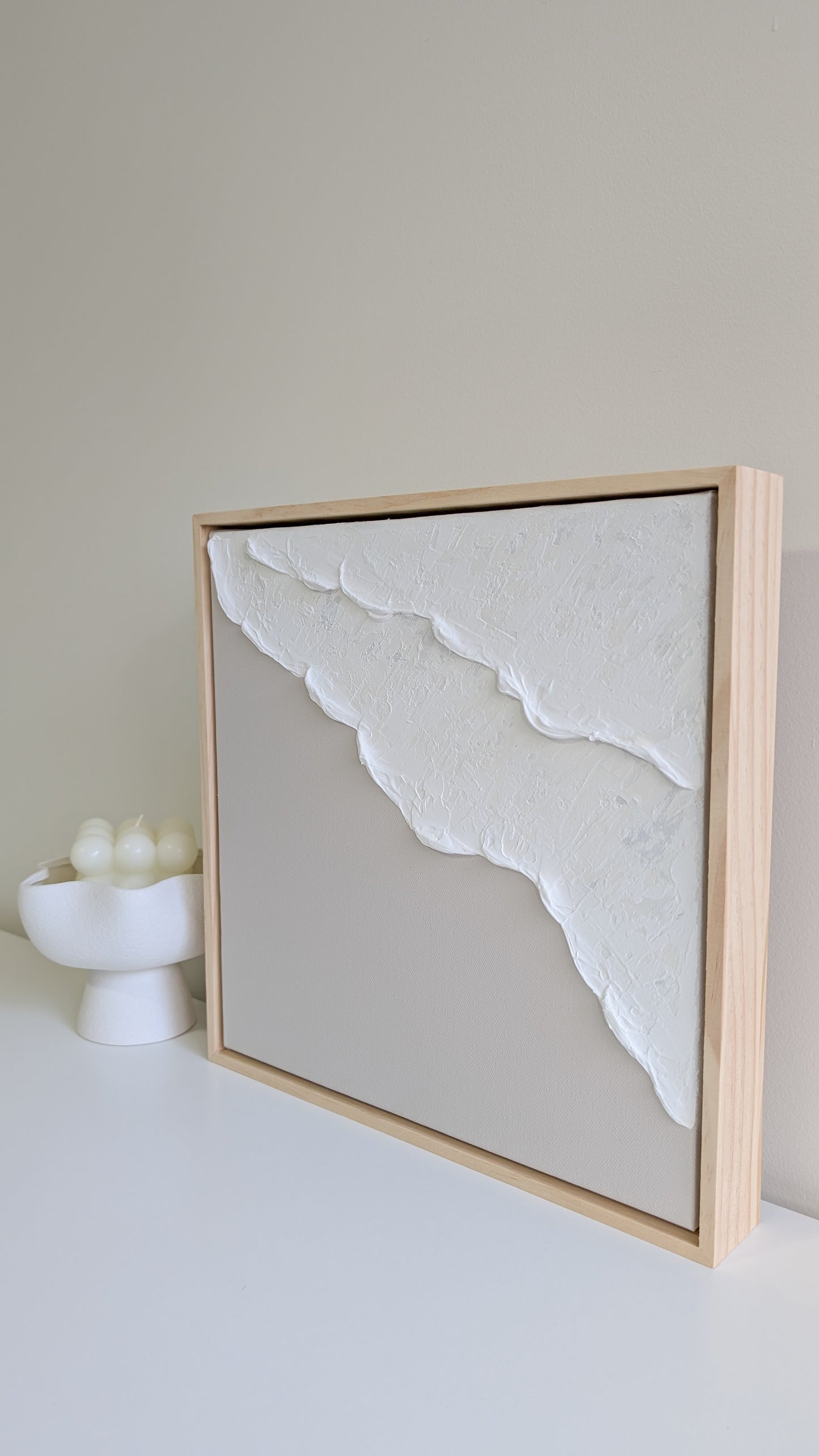 Textured Art Ocean Waves Wall Art Neutral Light Ash Beige - 31.5x31.5cm | Coastal Collection | #2