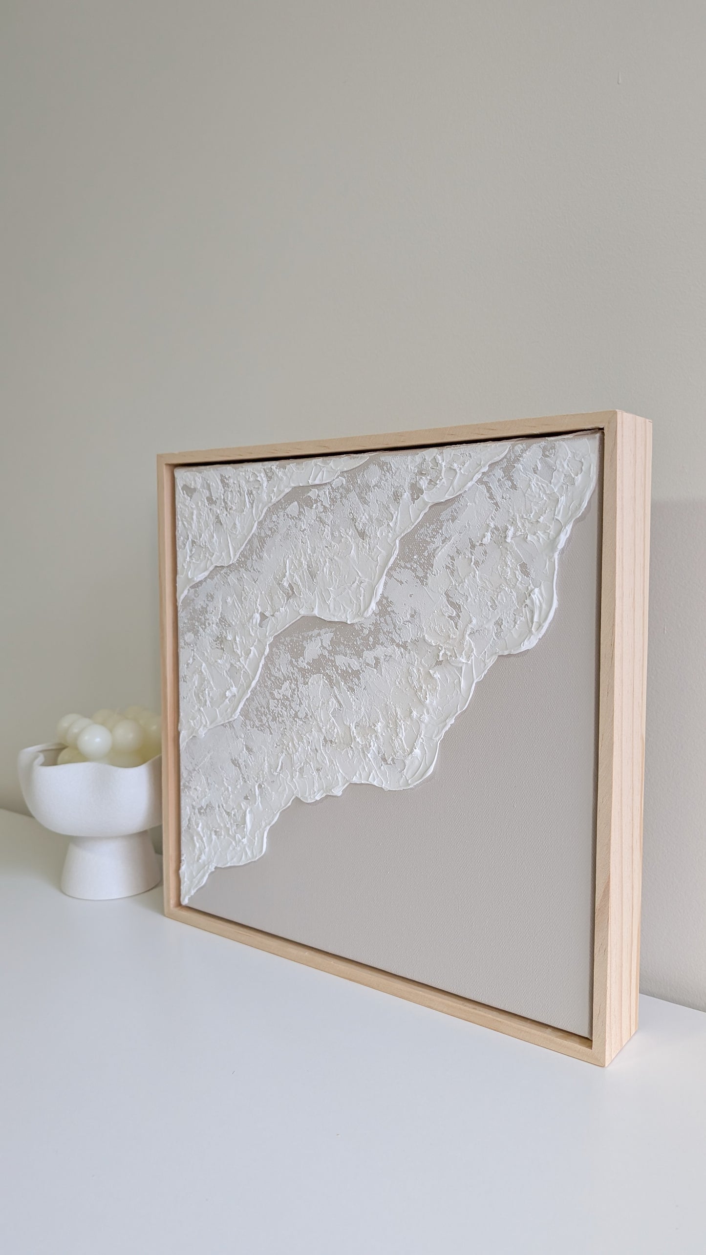 Textured Art Ocean Waves Wall Art Neutral Light Ash Beige - 31.5x31.5cm | Coastal Collection |