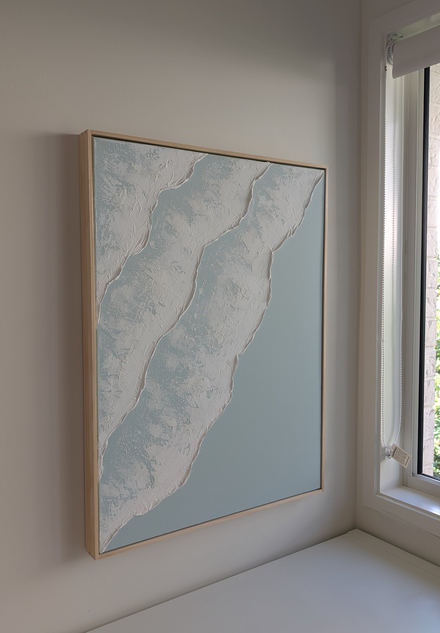 Large Ocean Waves Textured Art Coastal Wall Art - Egg Blue - Beach House Artwork 82x62cm | Coastal Collection |