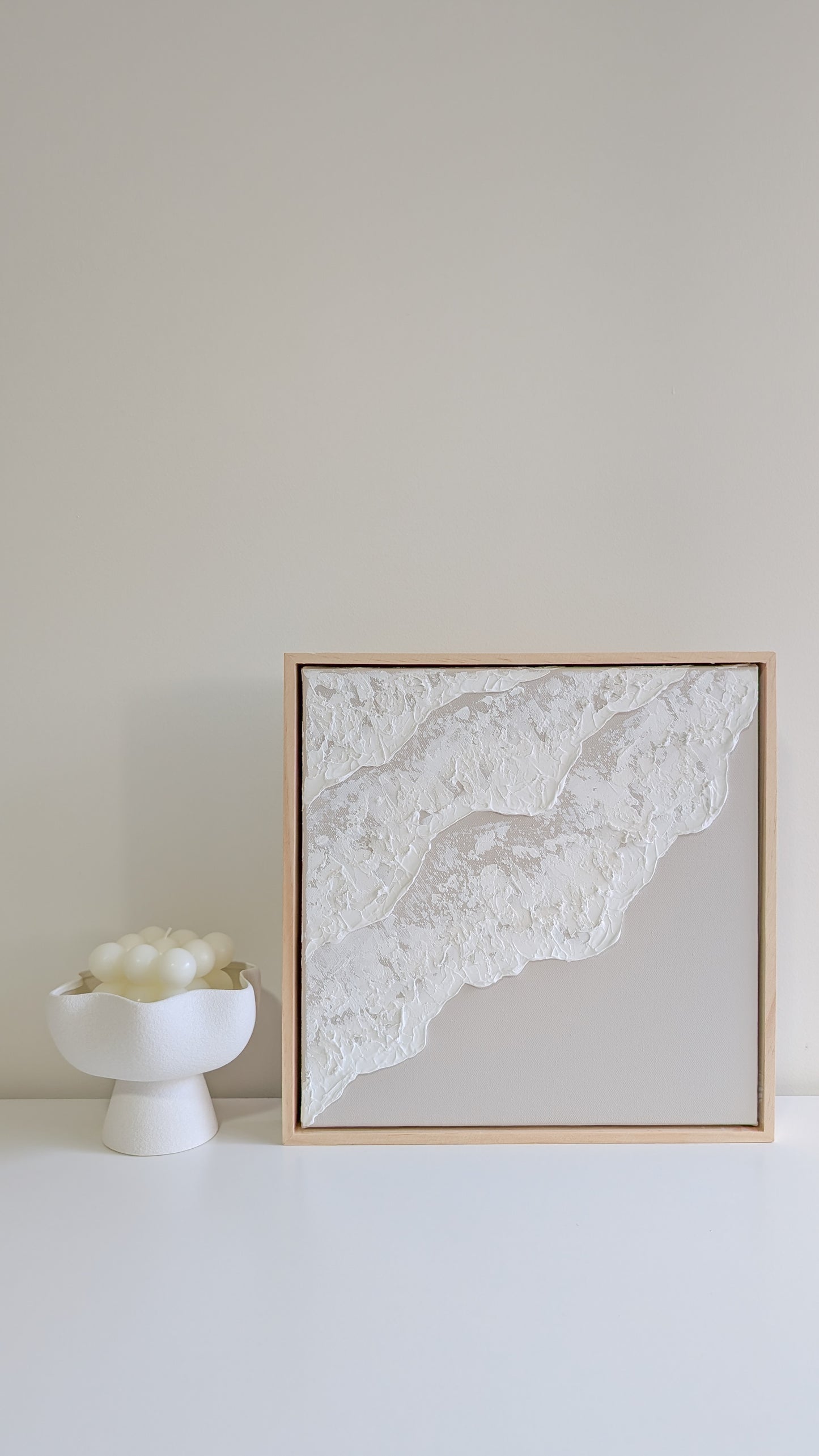 Textured Art Ocean Waves Wall Art Neutral Light Ash Beige - 31.5x31.5cm | Coastal Collection |