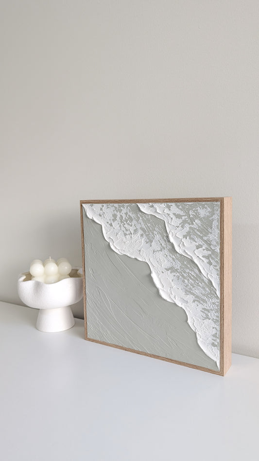 Sage Ocean Waves Textured Wall Art – Coastal Tropical Artwork 25x25cm