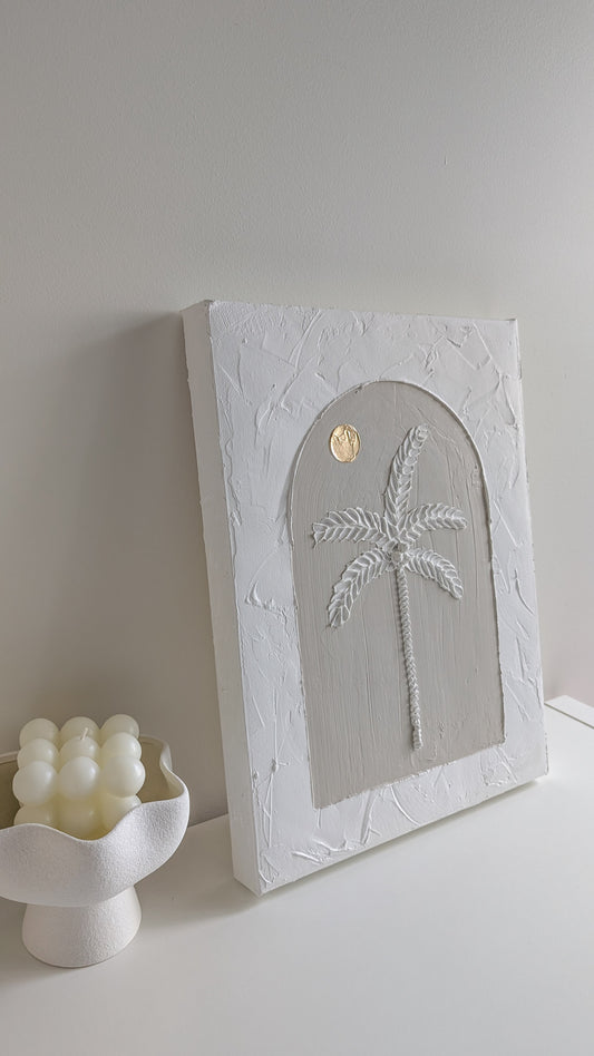 Textured Art Palm Tree Arch Golden Sunset | Boho Coastal Wall Art |40x30cm