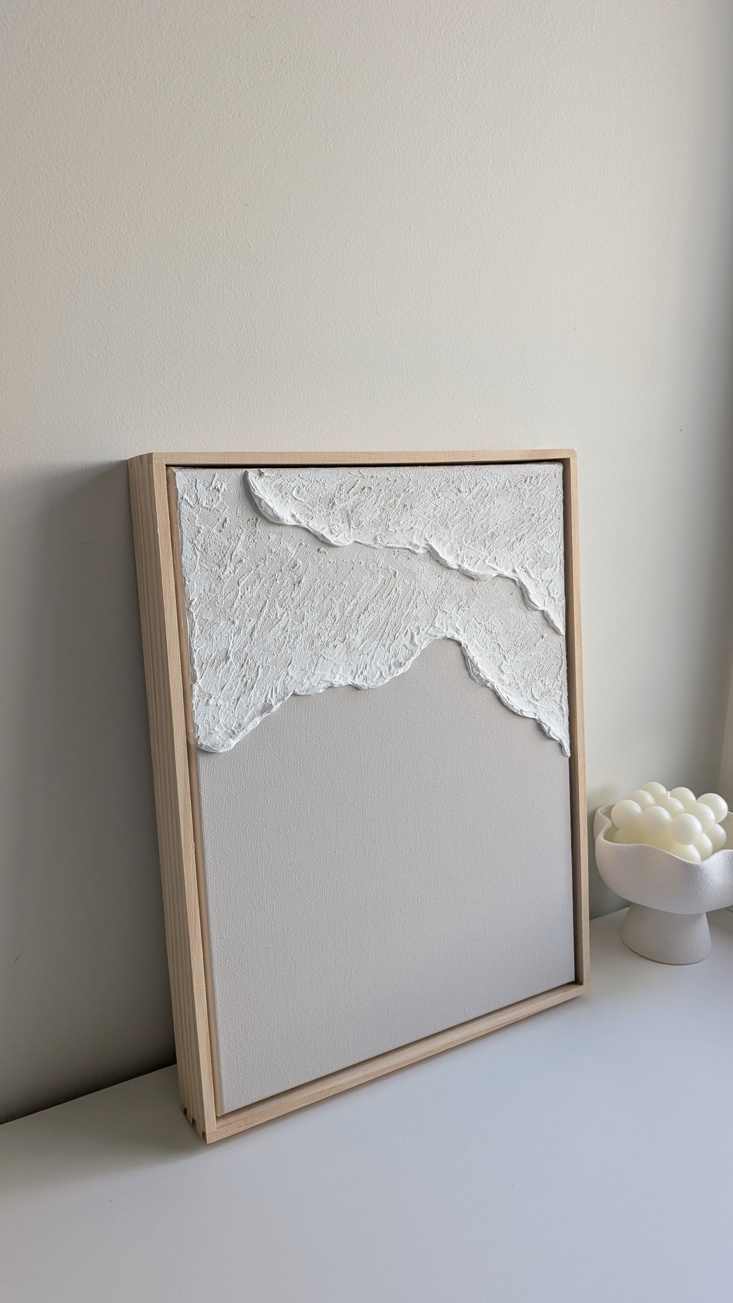 Textured Art Ocean Waves Wall Art Neutral Light Ash Beige - 42x32cm | Coastal Collection |