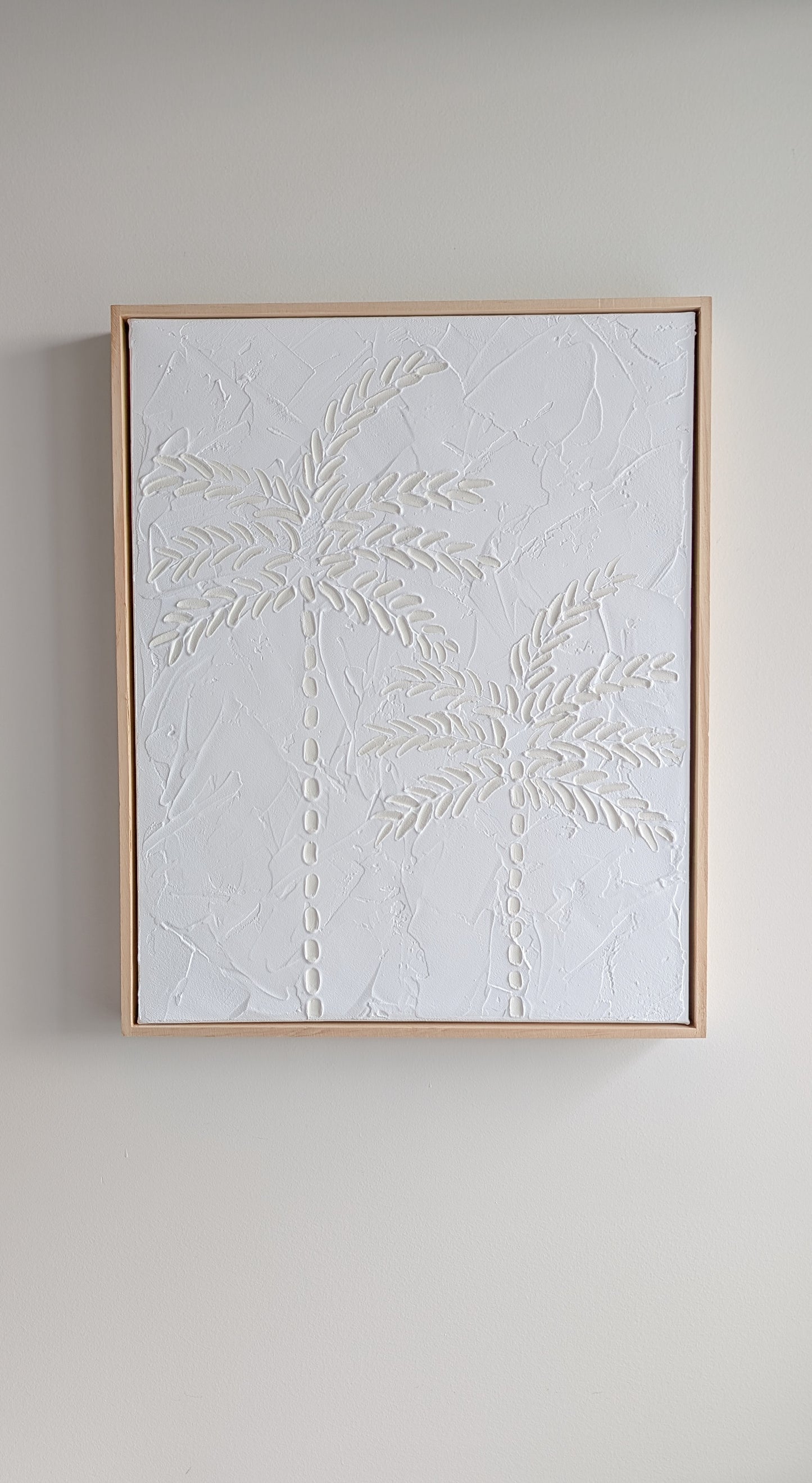 Coastal Palm Tree Textured Wall Art – Coastal Beach House Artwork Light Beige & White 52x42cm | Coastal Collection |