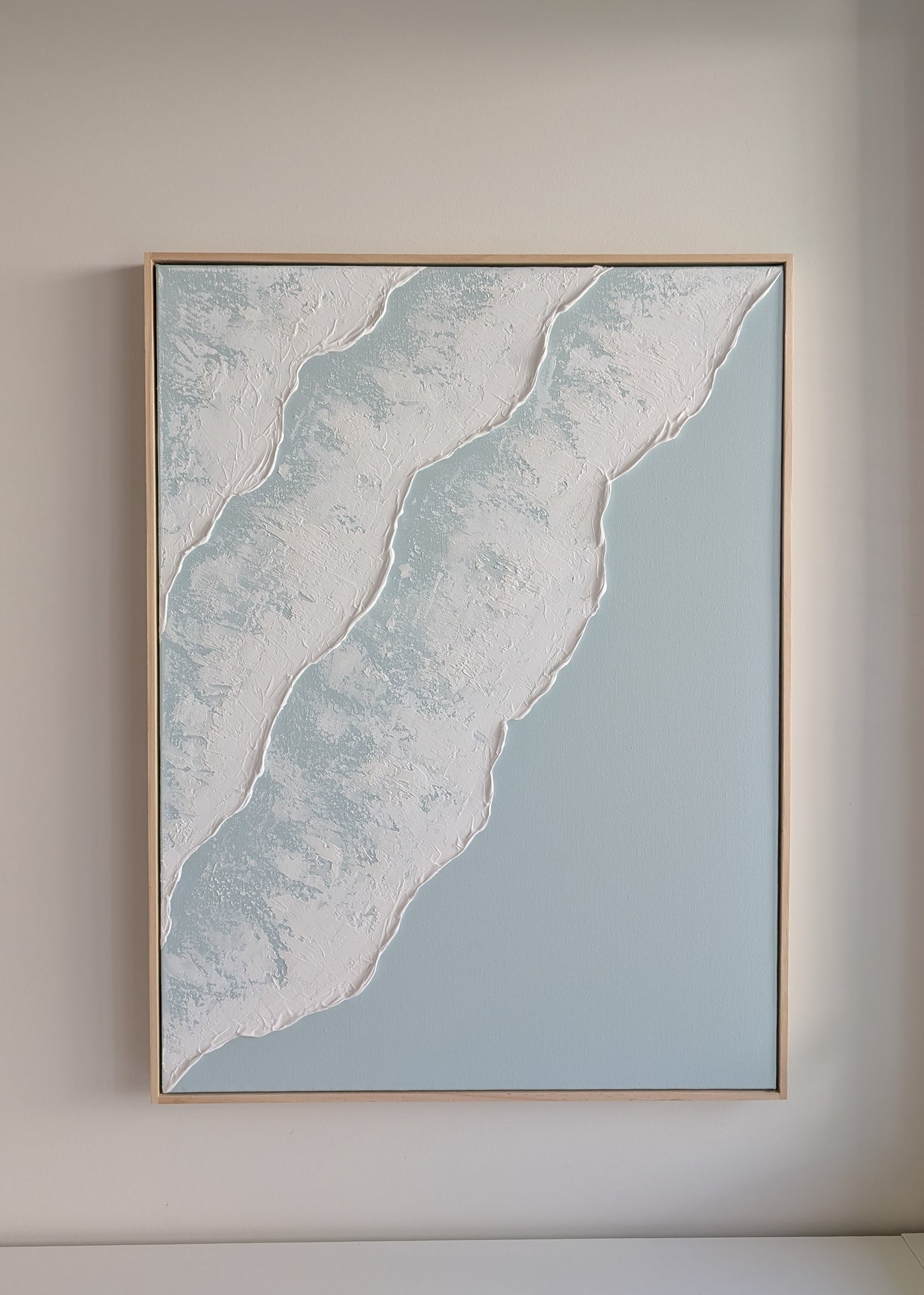 Large Ocean Waves Textured Art Coastal Wall Art - Egg Blue - Beach House Artwork 82x62cm | Coastal Collection |