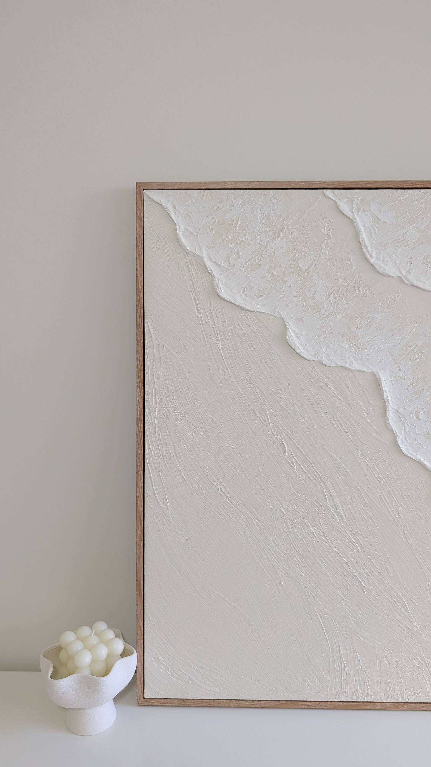 Ocean Waves Textured Wall Art | Coastal Artwork in Neutral - Cream - 80x80cm