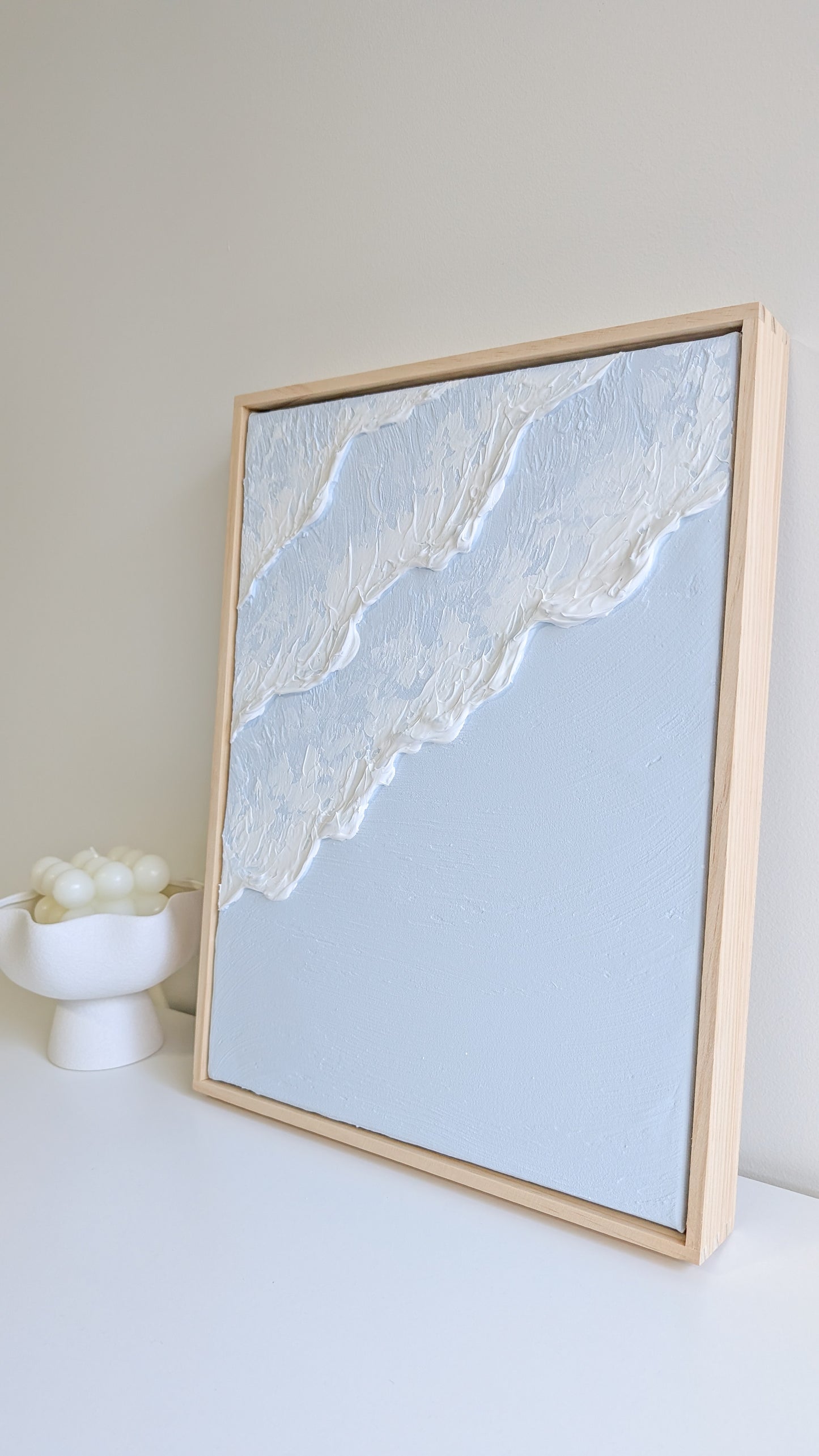 Textured Art Ocean Waves Wall Art Light Blue - 42x32cm | Coastal Collection |