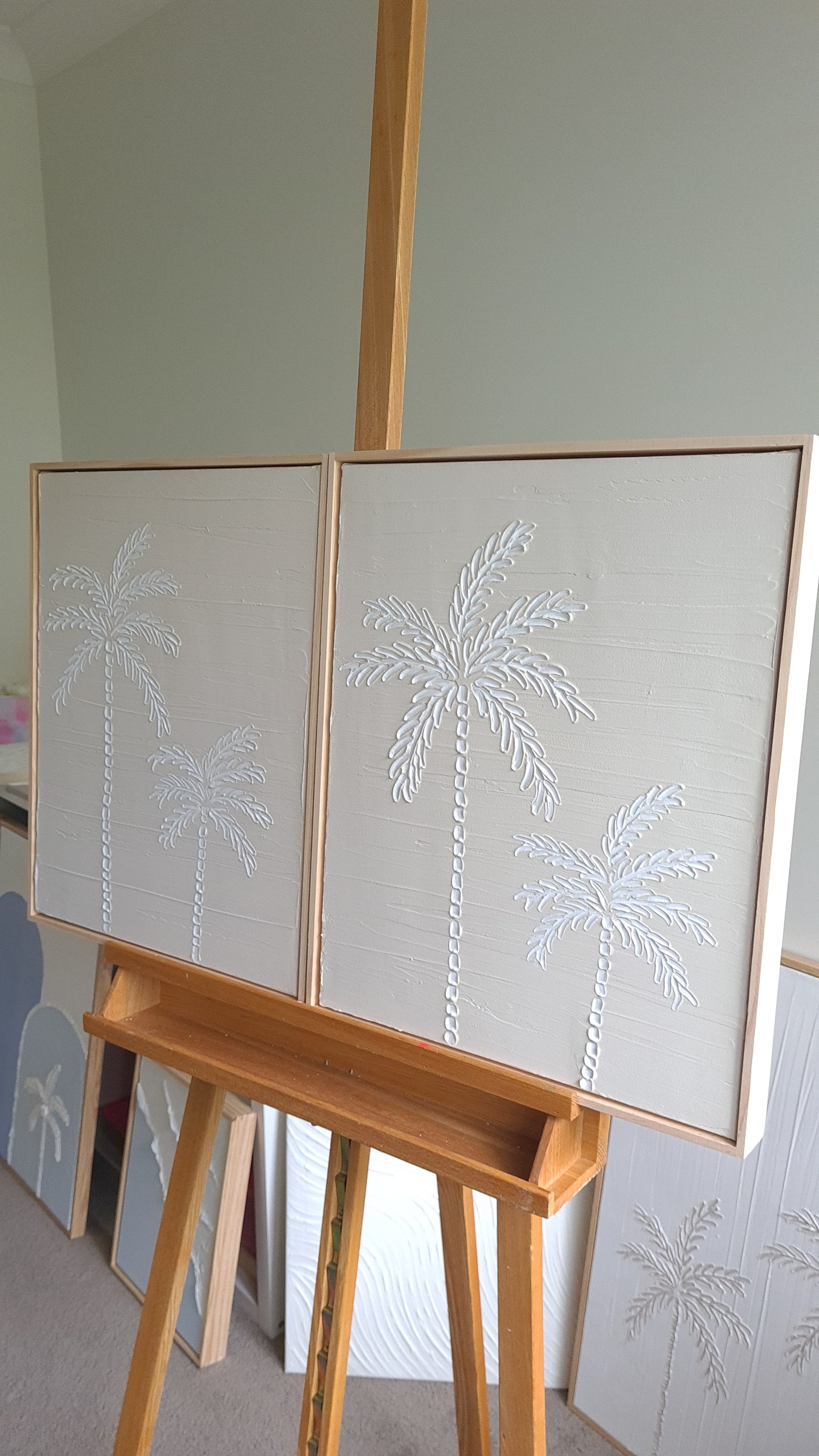 Textured Art Palm Tree Set of 2 Canvas Framed (PRE-ORDER)