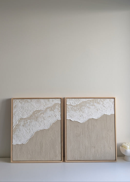 Ocean Waves Textured Wall Art – Coastal Beach House Artwork 52x42cm each | Set of 2 | Coastal Collection |