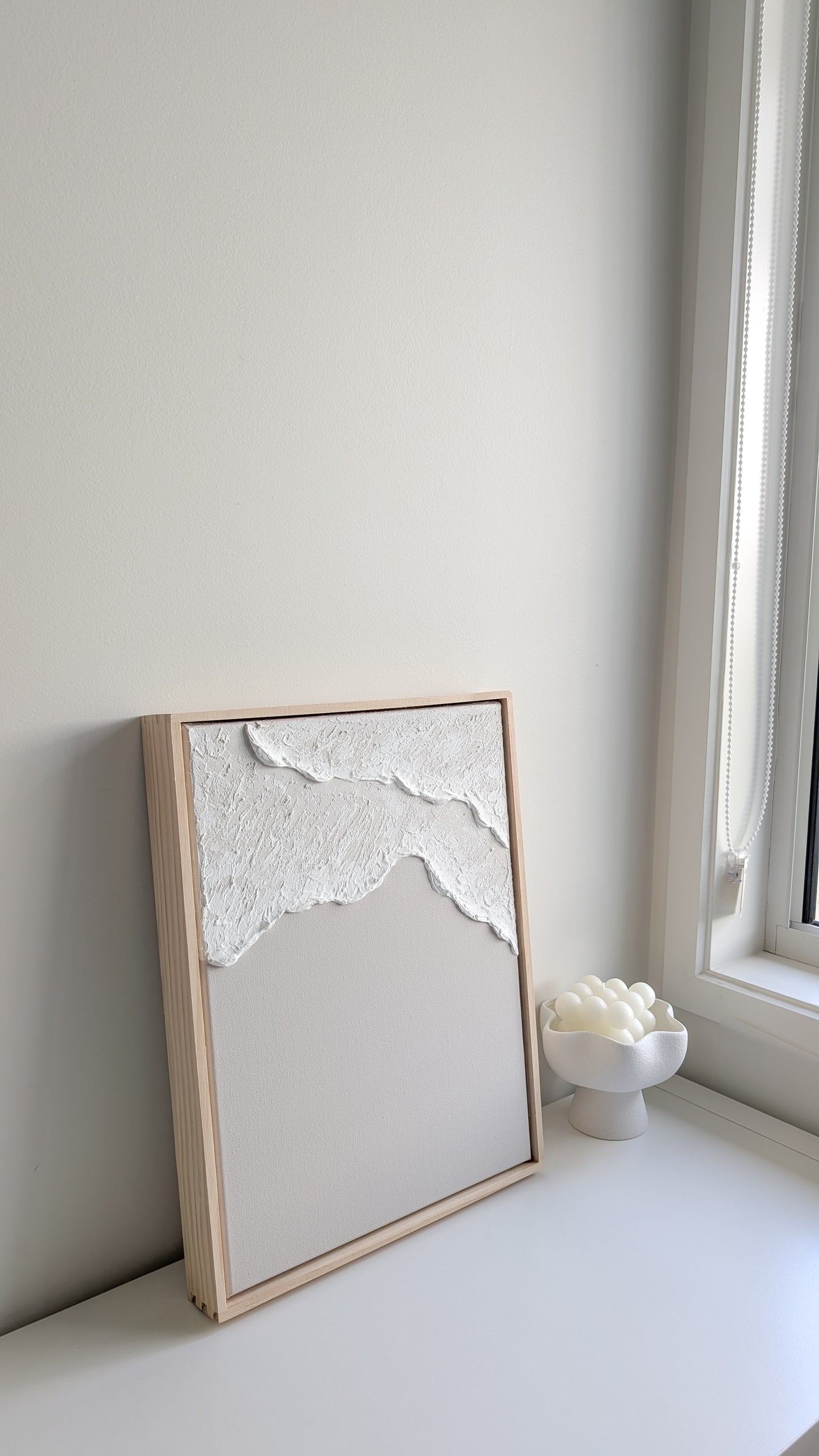 Textured Art Ocean Waves Wall Art Neutral Light Ash Beige - 42x32cm | Coastal Collection |