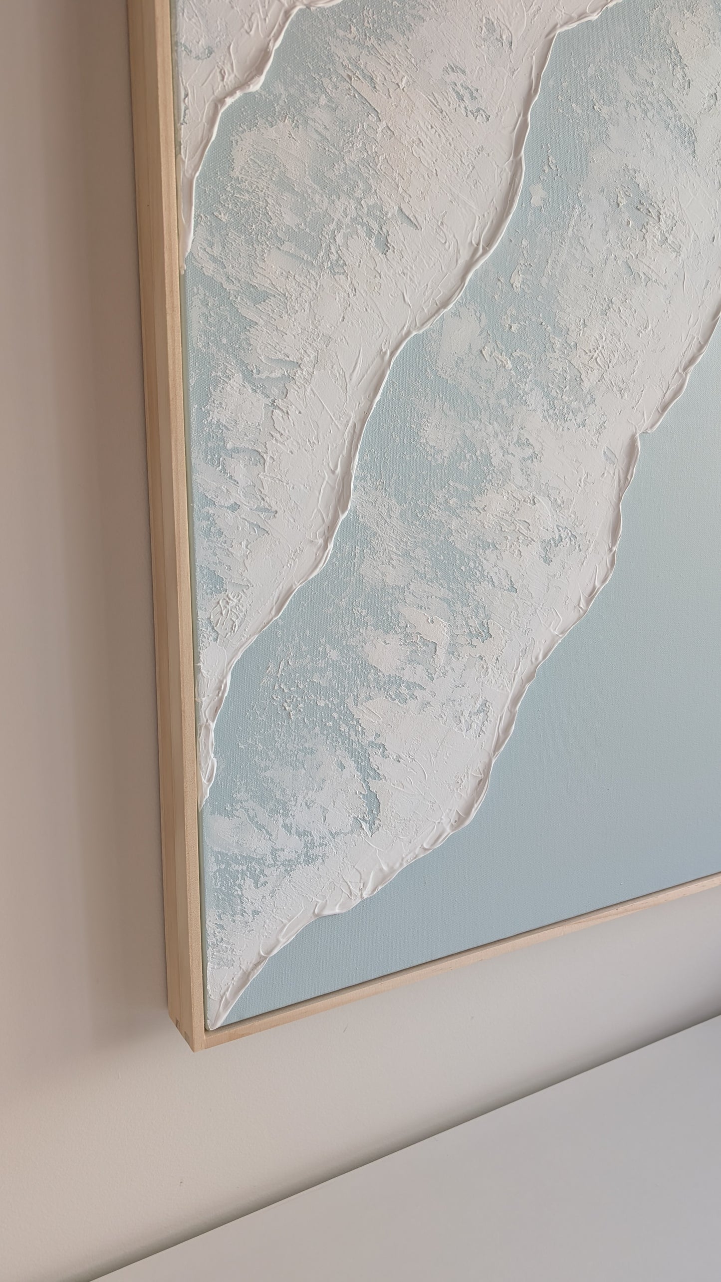 Large Ocean Waves Textured Art Coastal Wall Art - Egg Blue - Beach House Artwork 82x62cm | Coastal Collection |