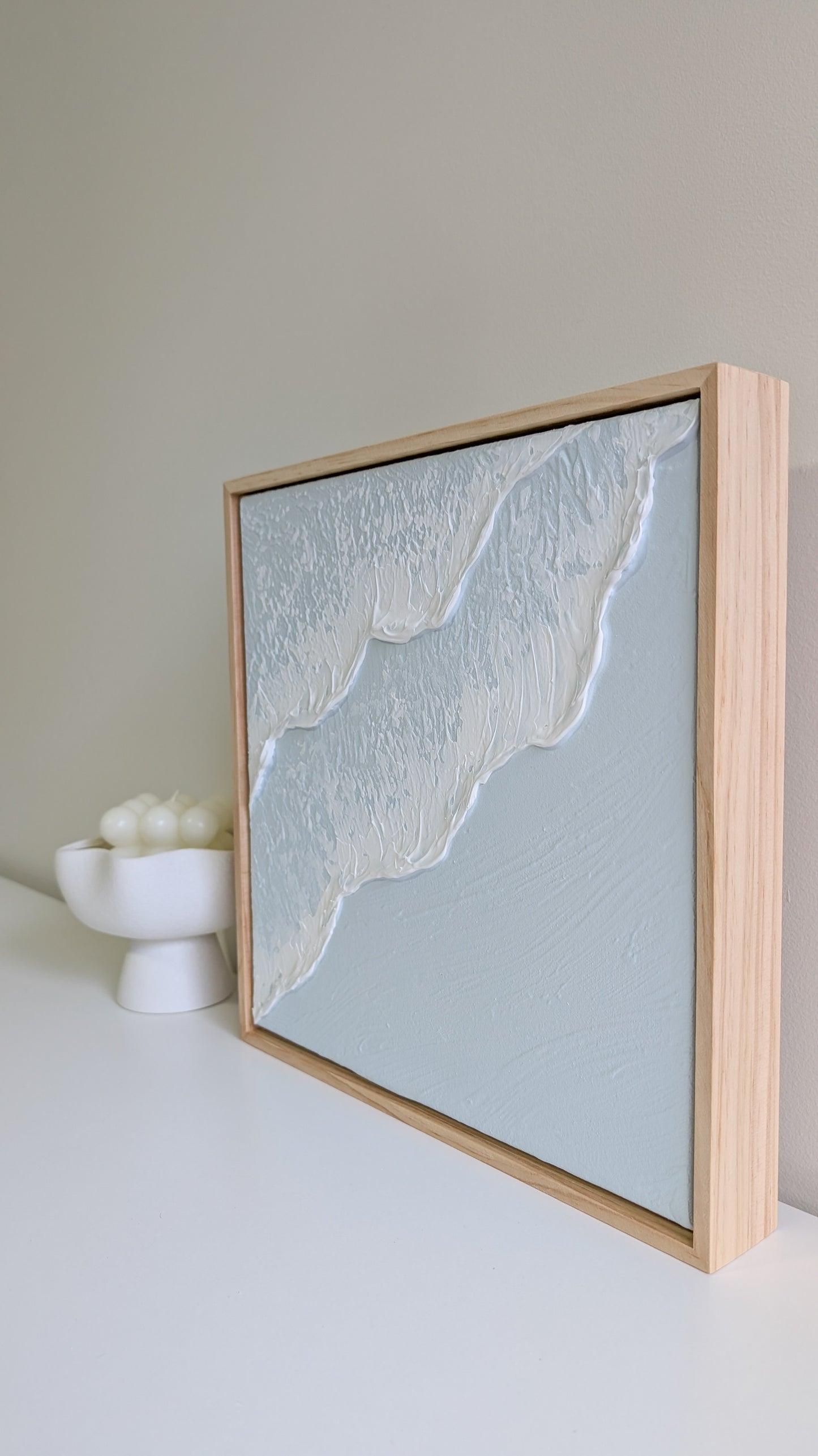 Textured Art Ocean Waves Wall Art Light Blue Pinewood Framed - 31.5x31.5cm | Coastal Collection |