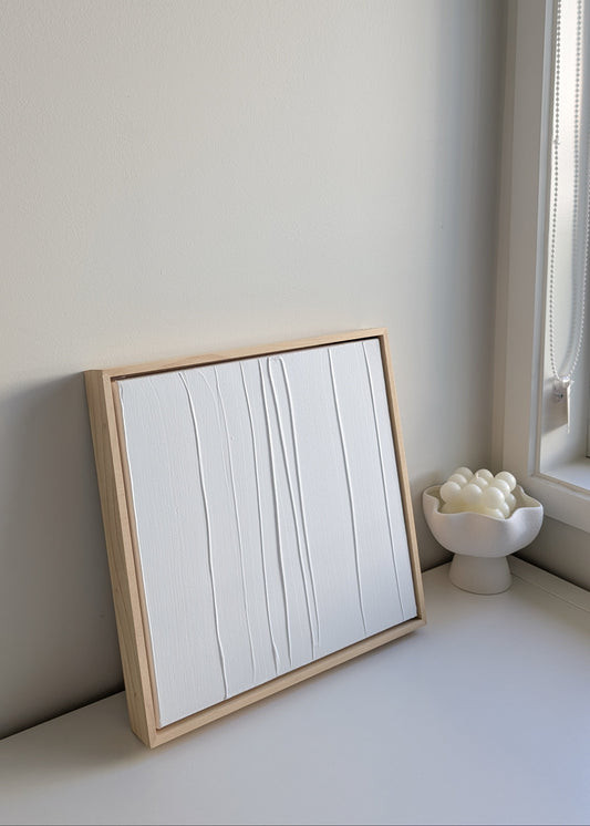 White Minimalist Textured Art | White Neutral Artwork in Pinewood Frame 31.5x31.5cm