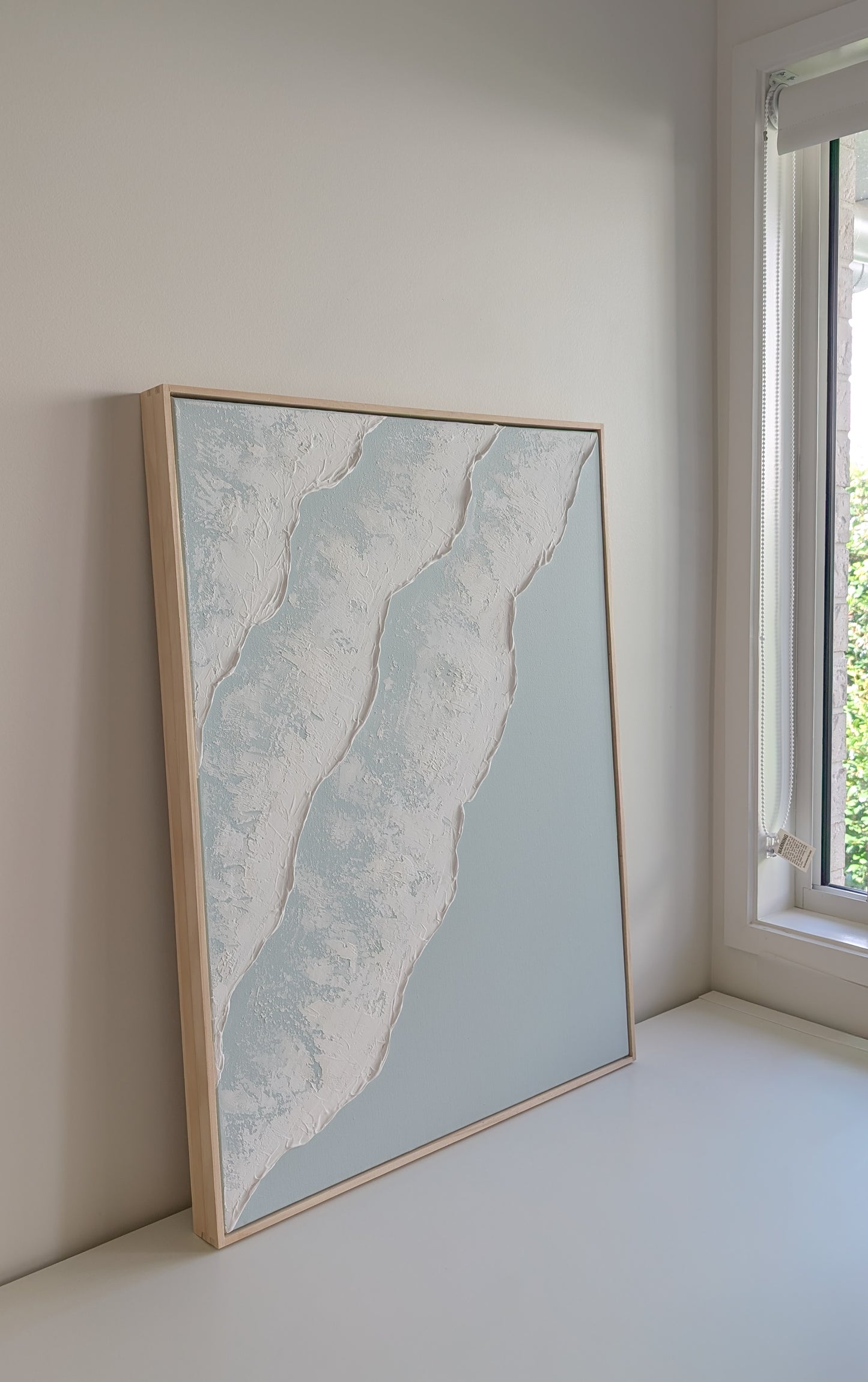 Large Ocean Waves Textured Art Coastal Wall Art - Egg Blue - Beach House Artwork 82x62cm | Coastal Collection |