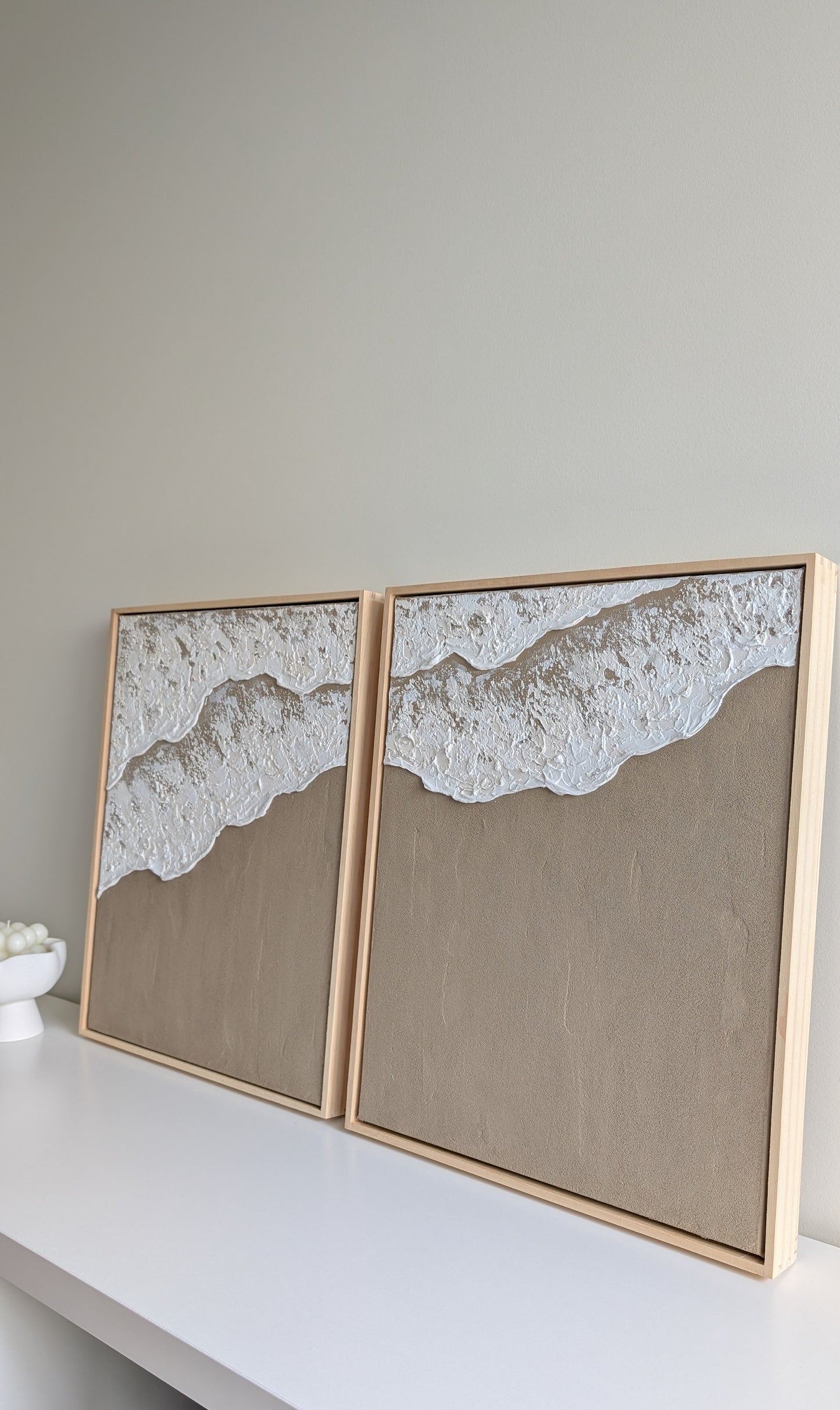 Ocean Waves Textured Wall Art – Dark Brown 52x42cm each | Set of 2 | Coastal Collection |