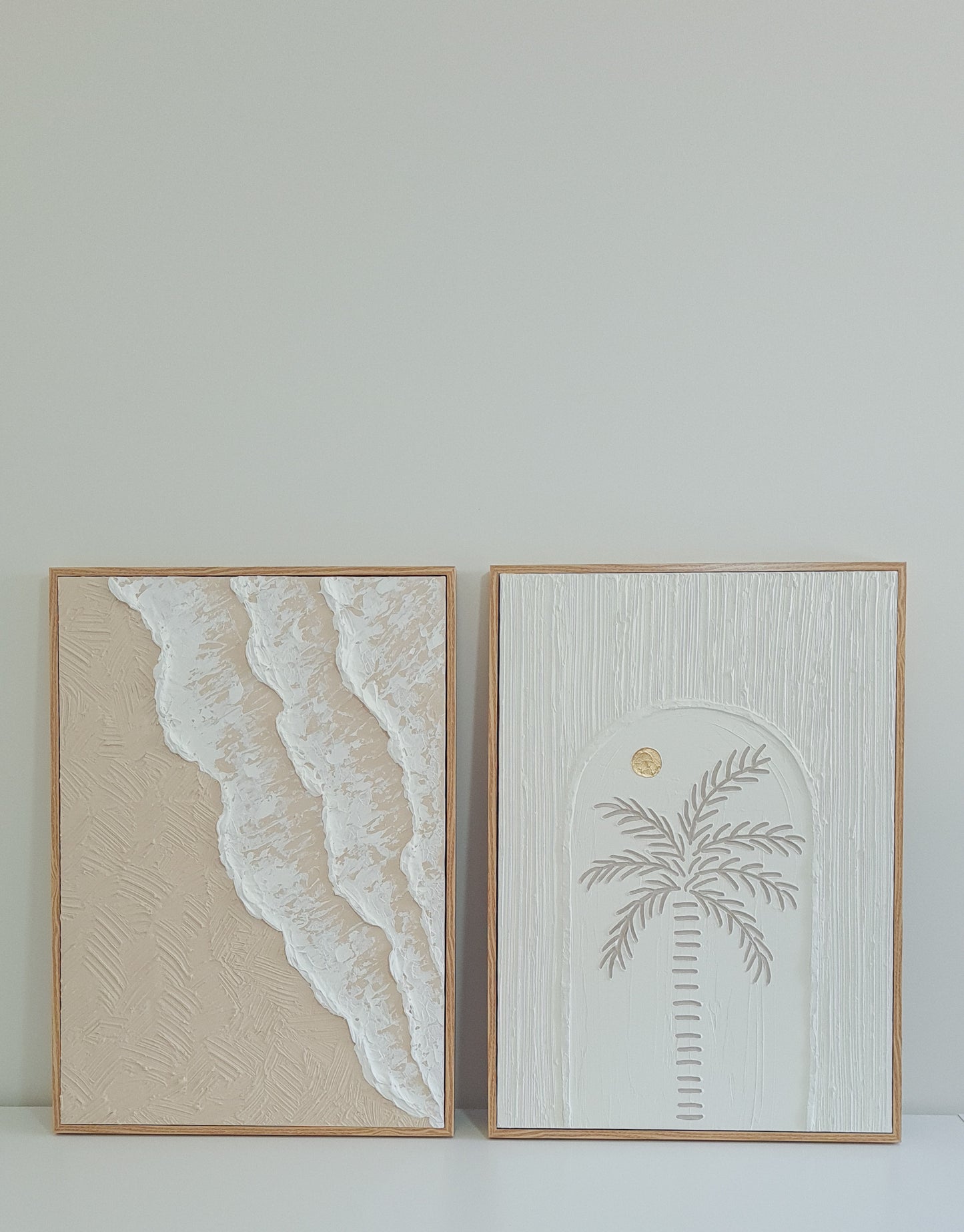 Textured Art Ocean Waves and Palm Tree Set of 2 (PRE-ORDER)