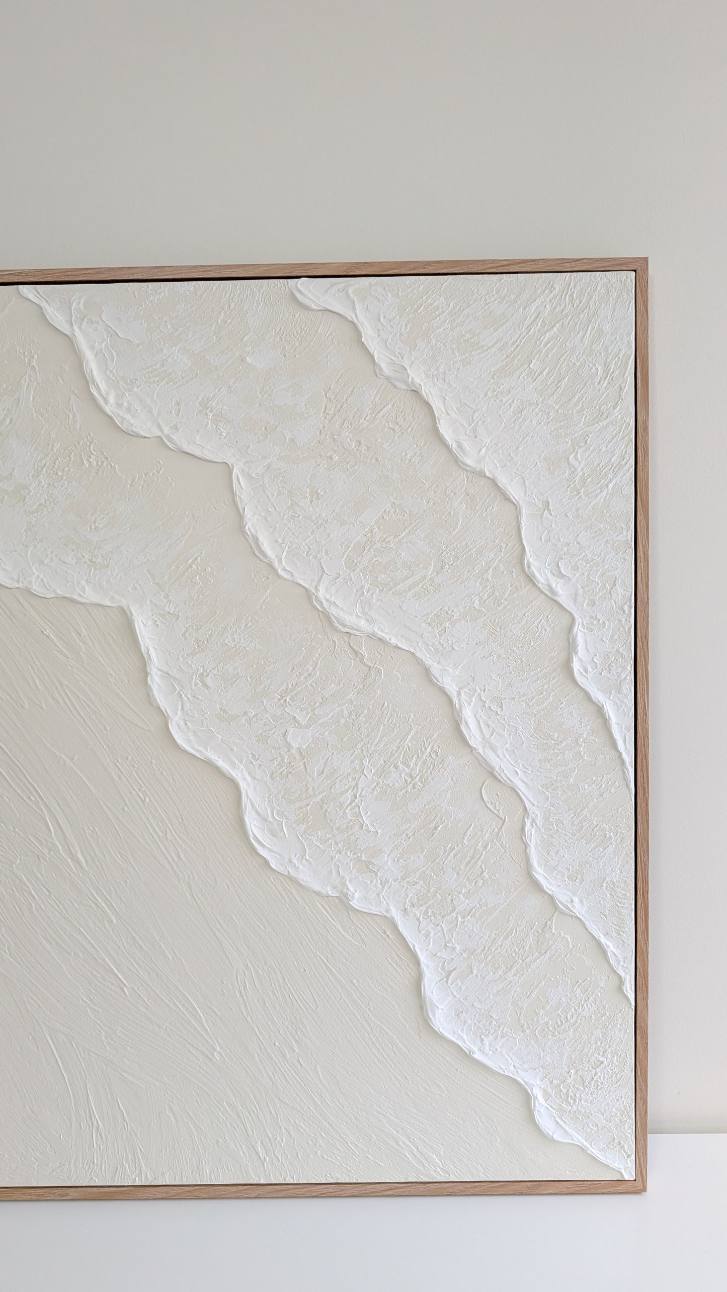 Ocean Waves Textured Wall Art | Coastal Artwork in Neutral - Cream - 80x80cm
