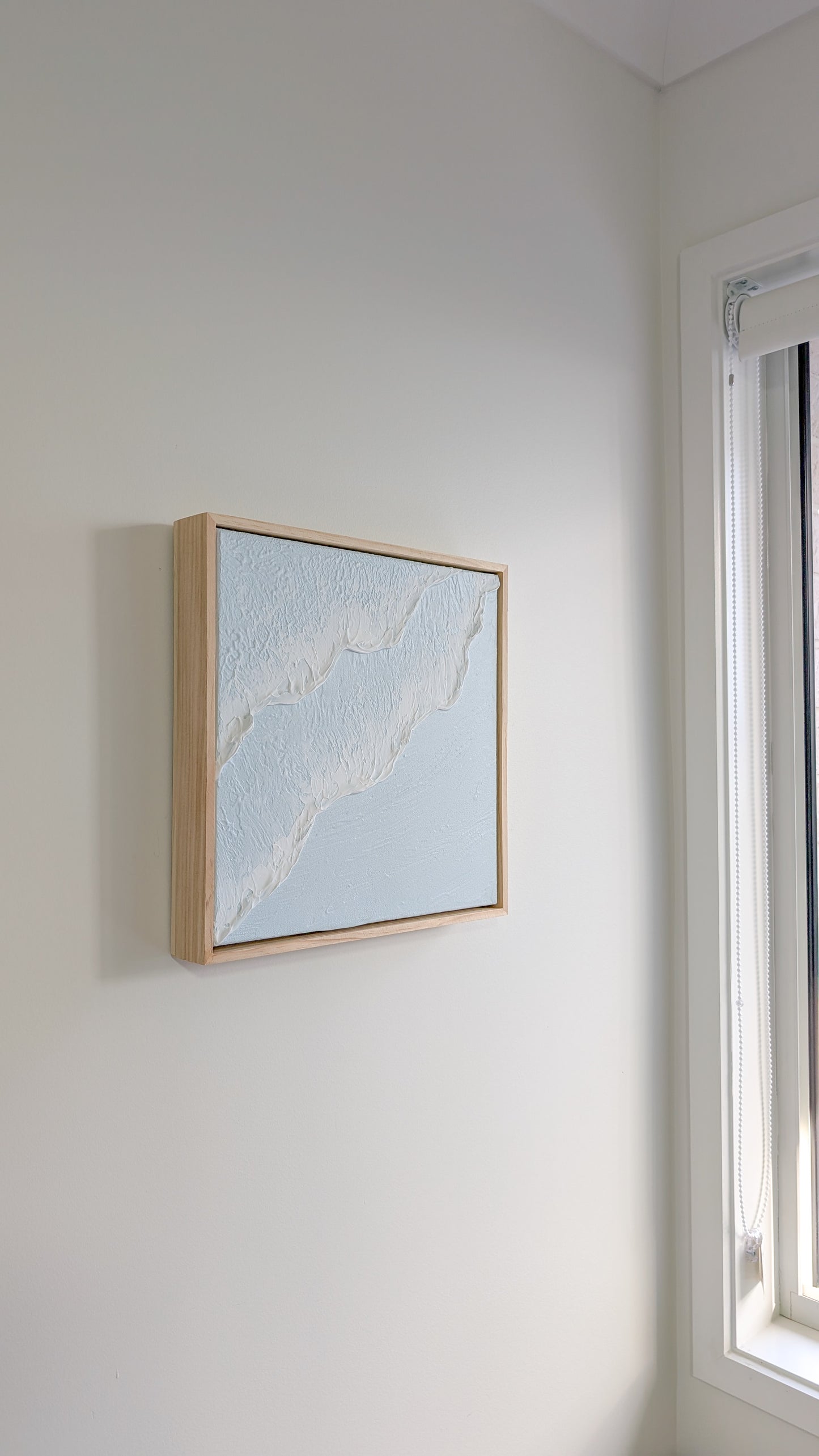 Textured Art Ocean Waves Wall Art Light Blue Pinewood Framed - 31.5x31.5cm | Coastal Collection |