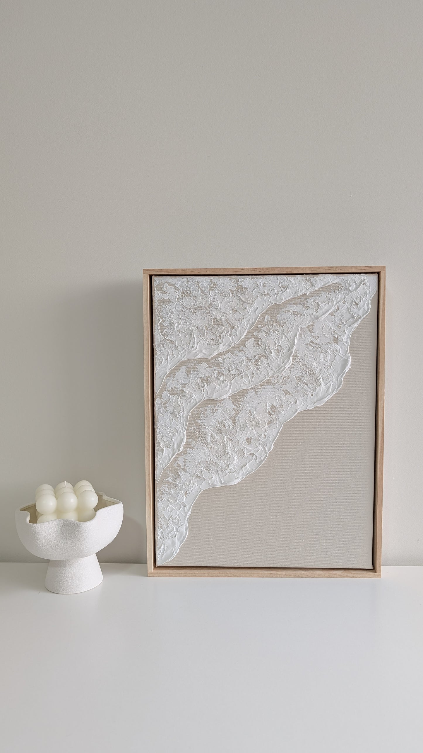 Neutral Ocean Waves Textured Wall Art – Coastal Beach House Artwork Warm Beige 42x32cm | Coastal Collection | #2