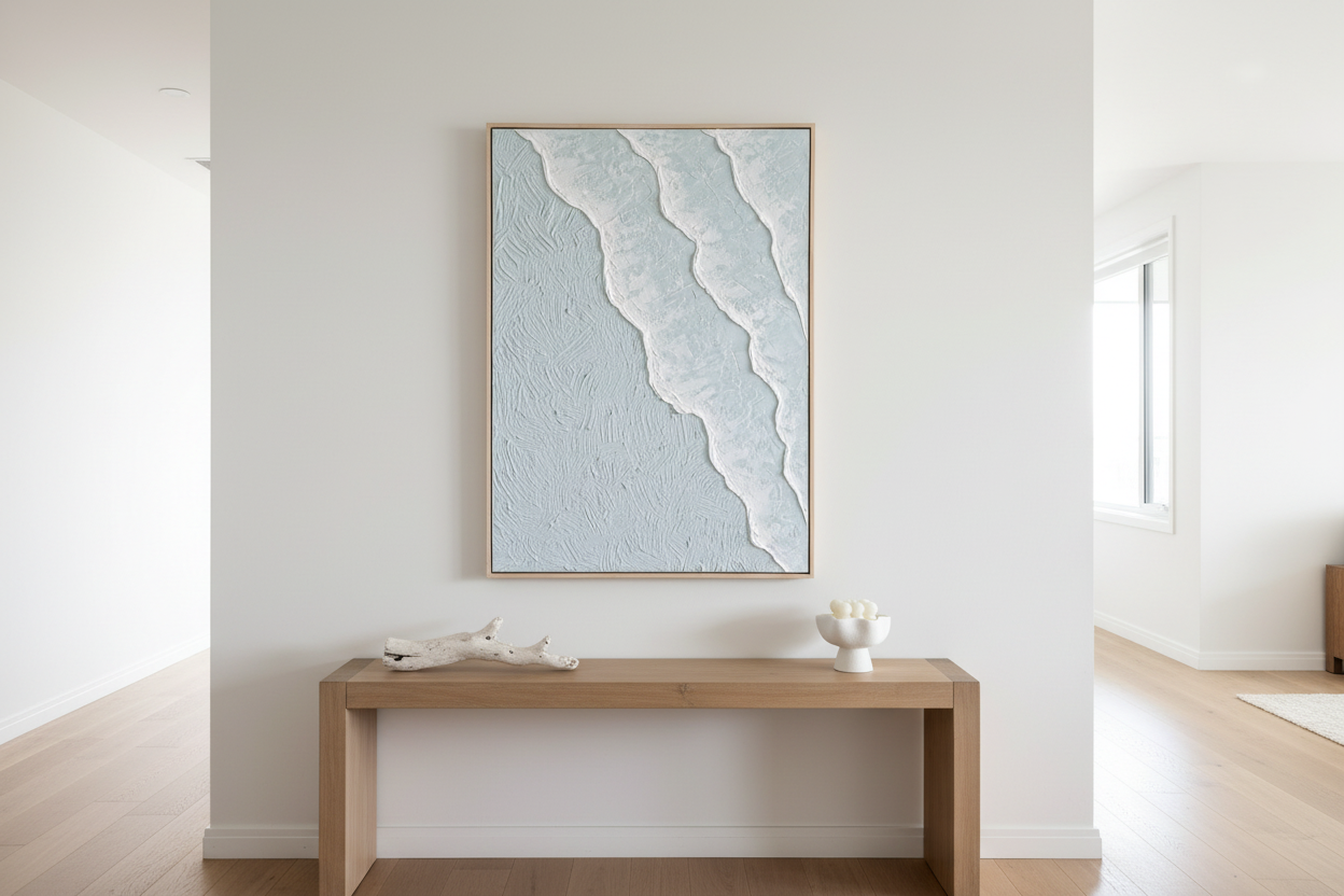 Textured Art Blue Ocean Waves Wall Art – Coastal Beach House Artwork 82x62cm | Coastal Collection |