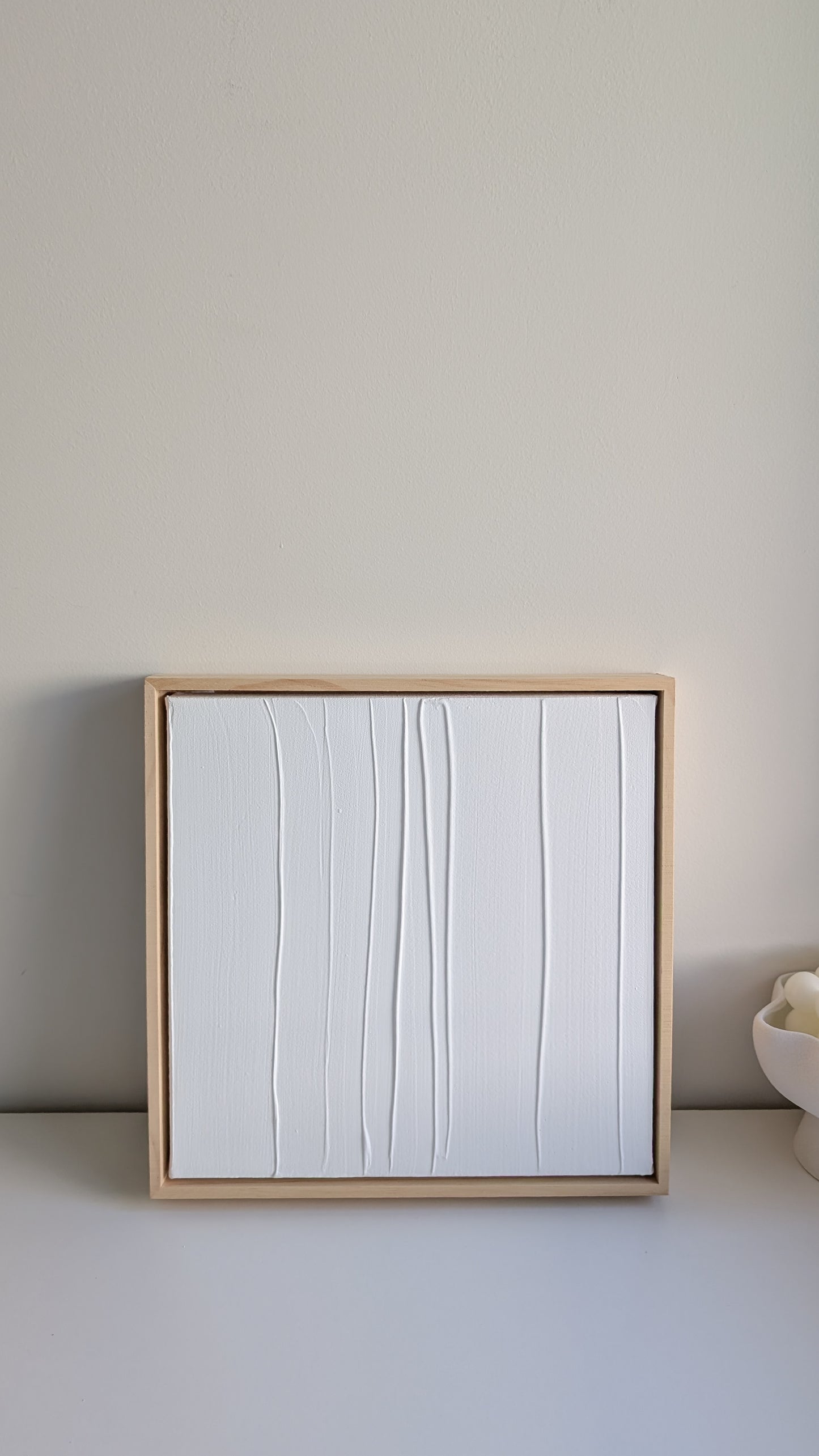White Minimalist Textured Art | White Neutral Artwork in Pinewood Frame 31.5x31.5cm