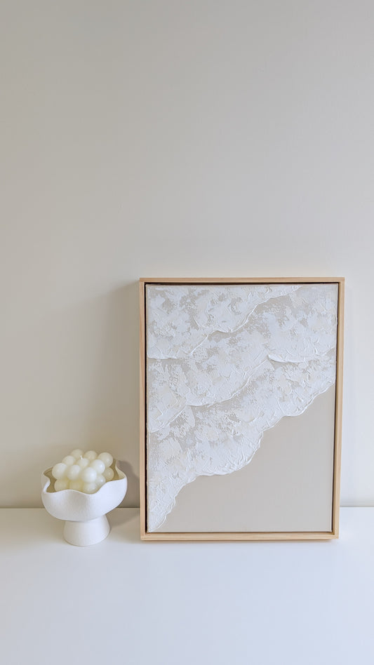 Neutral Ocean Waves Textured Wall Art – Coastal Beach House Artwork Warm Beige 42x32cm | Coastal Collection |