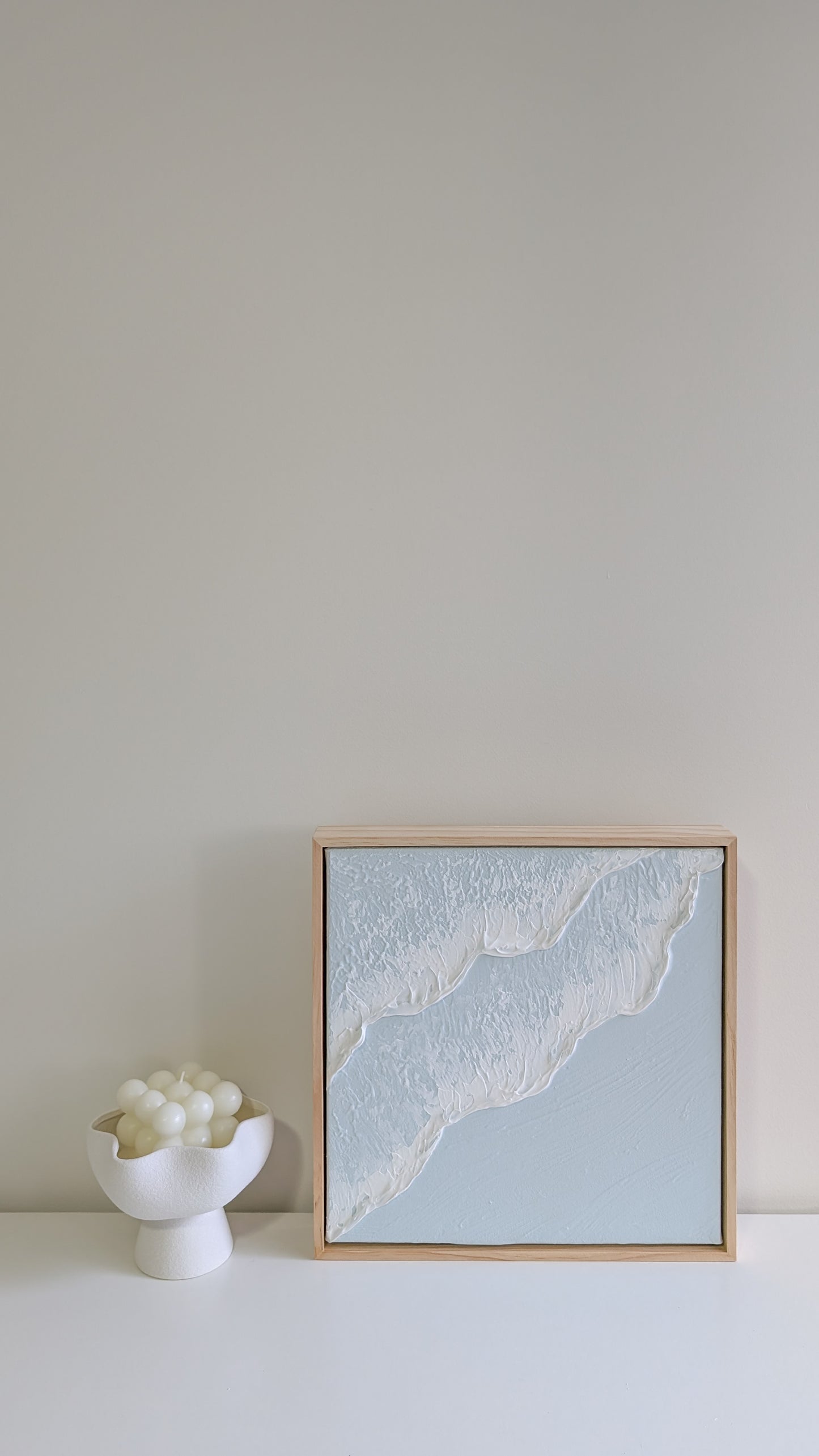 Textured Art Ocean Waves Wall Art Light Blue Pinewood Framed - 31.5x31.5cm | Coastal Collection |