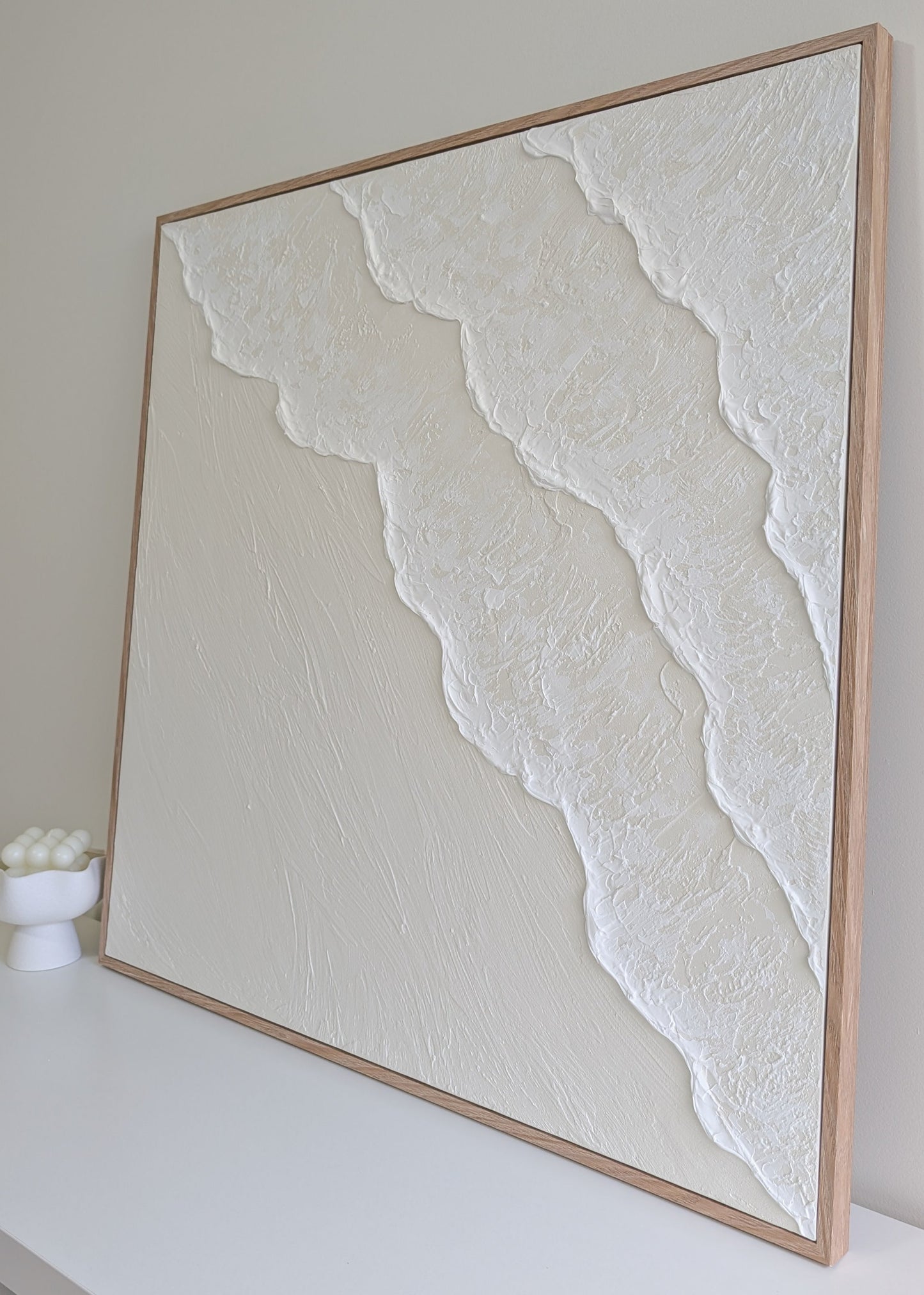 Ocean Waves Textured Wall Art | Coastal Artwork in Neutral - Cream - 80x80cm