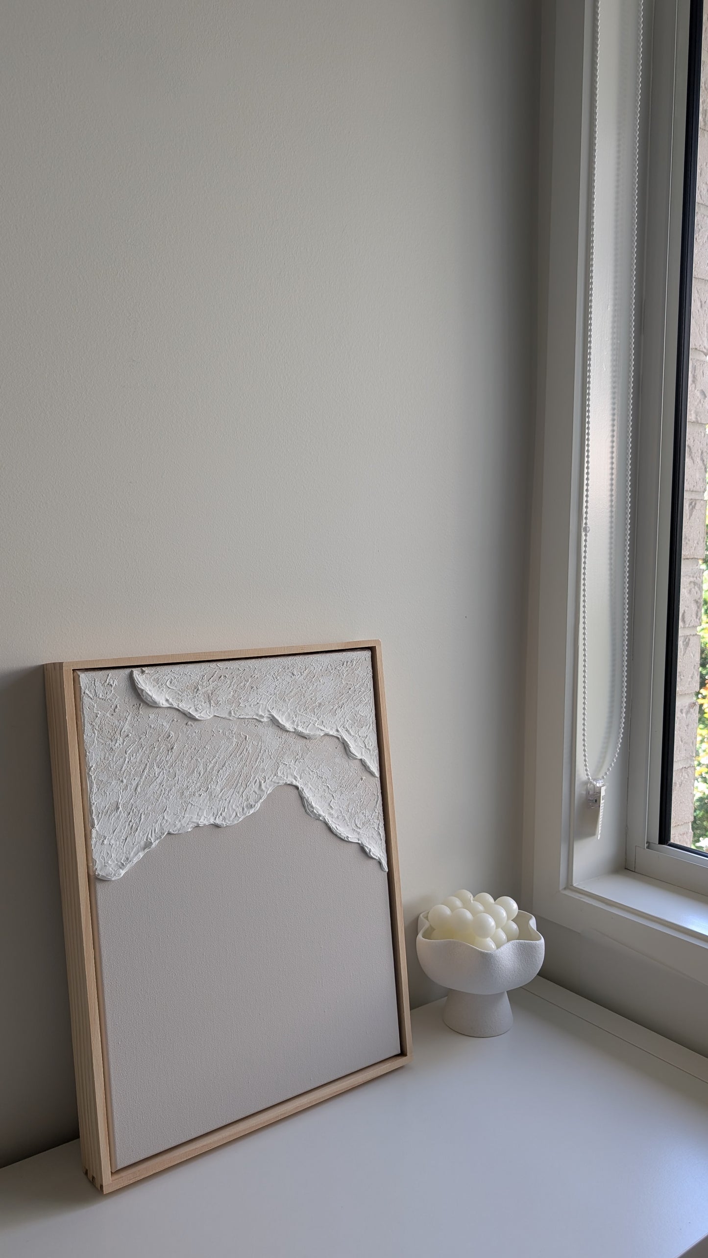 Textured Art Ocean Waves Wall Art Neutral Light Ash Beige - 42x32cm | Coastal Collection |