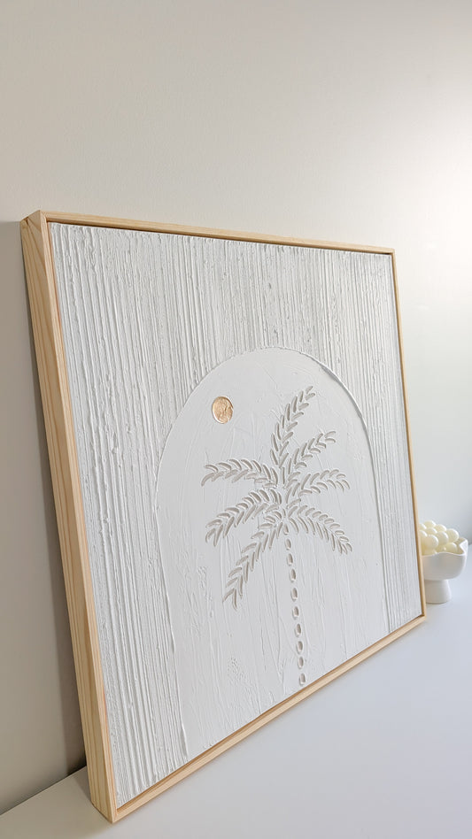 Palm Tree Sunset Textured Art Coastal Wall Art Framed | 60 x 60cm