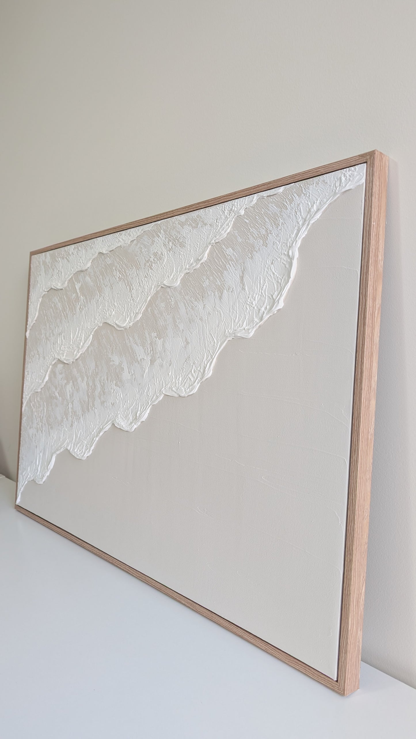 Ocean Waves Textured Wall Art | Coastal Artwork in Neutral Light Beige - 90x60cm