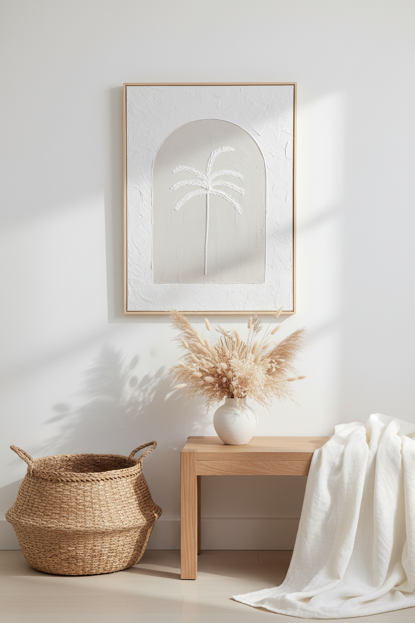 Textured Art Palm Tree Wall Art - Large Canvas - Coastal Beach House Artwork 82x62cm | Coastal Collection |